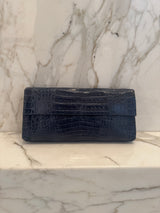 Navy Croc Clutch