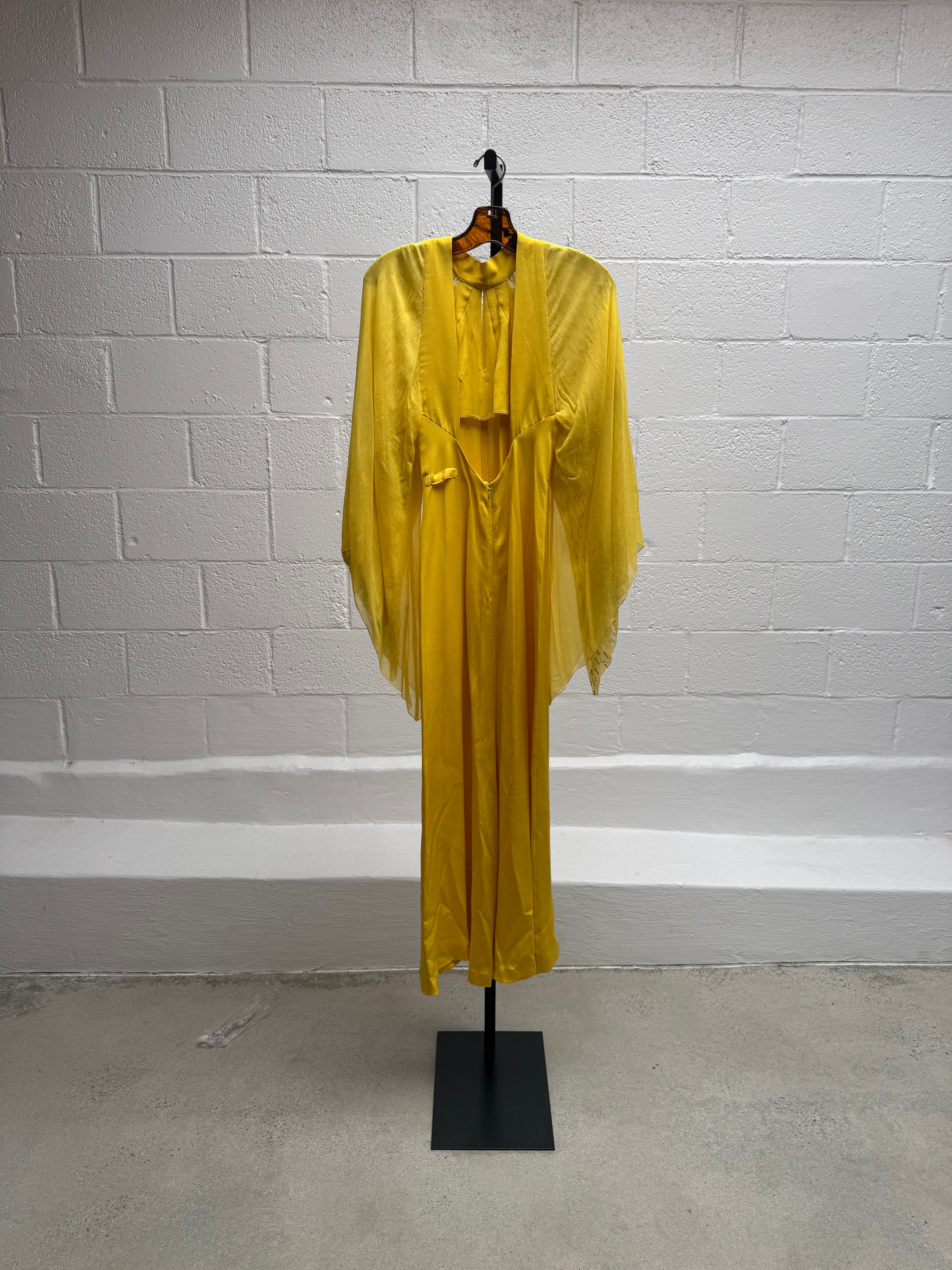 Yellow Gown with Wing Sequin Sleeves