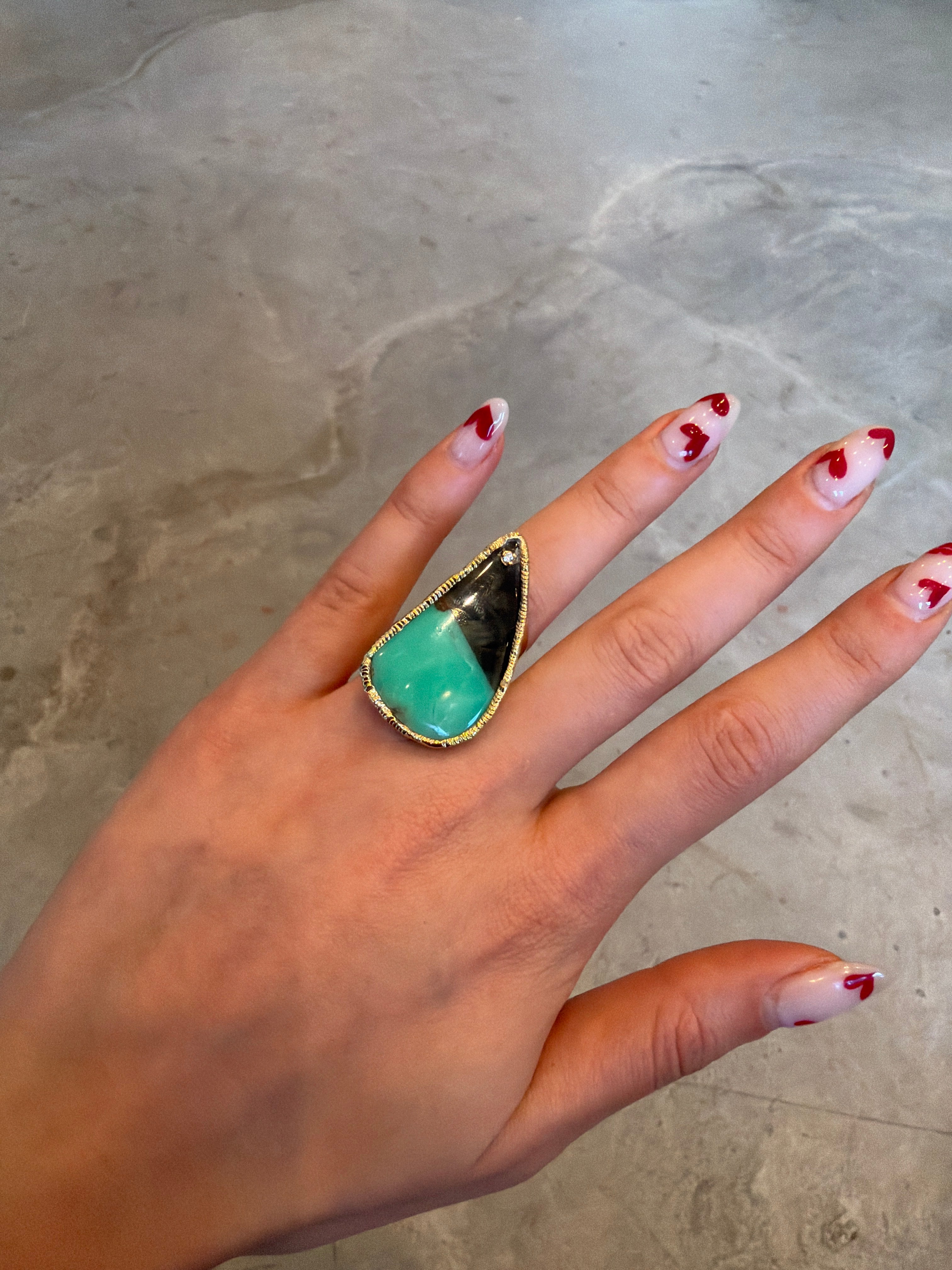 Two-Tone Chalcedony Teardrop Statement Ring