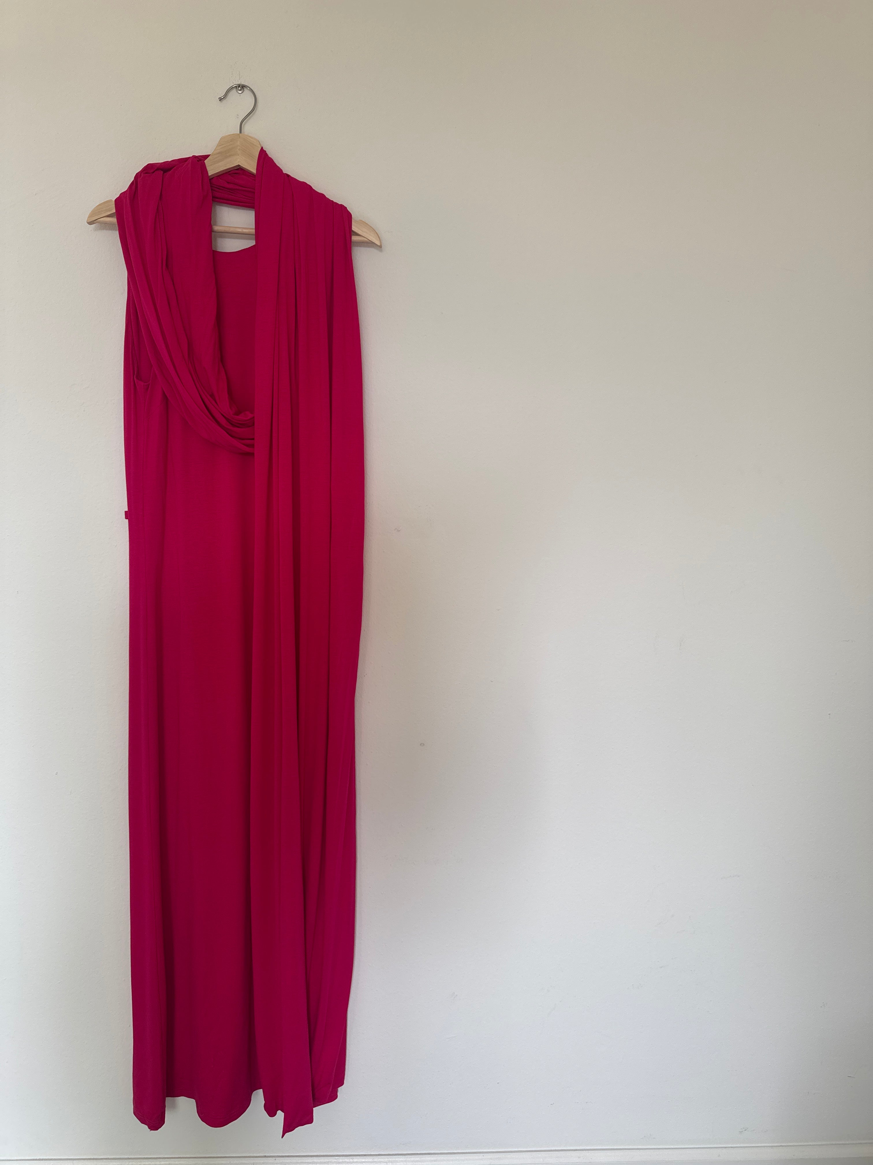 Hot Pink Jersey Dress with long Shawl attached