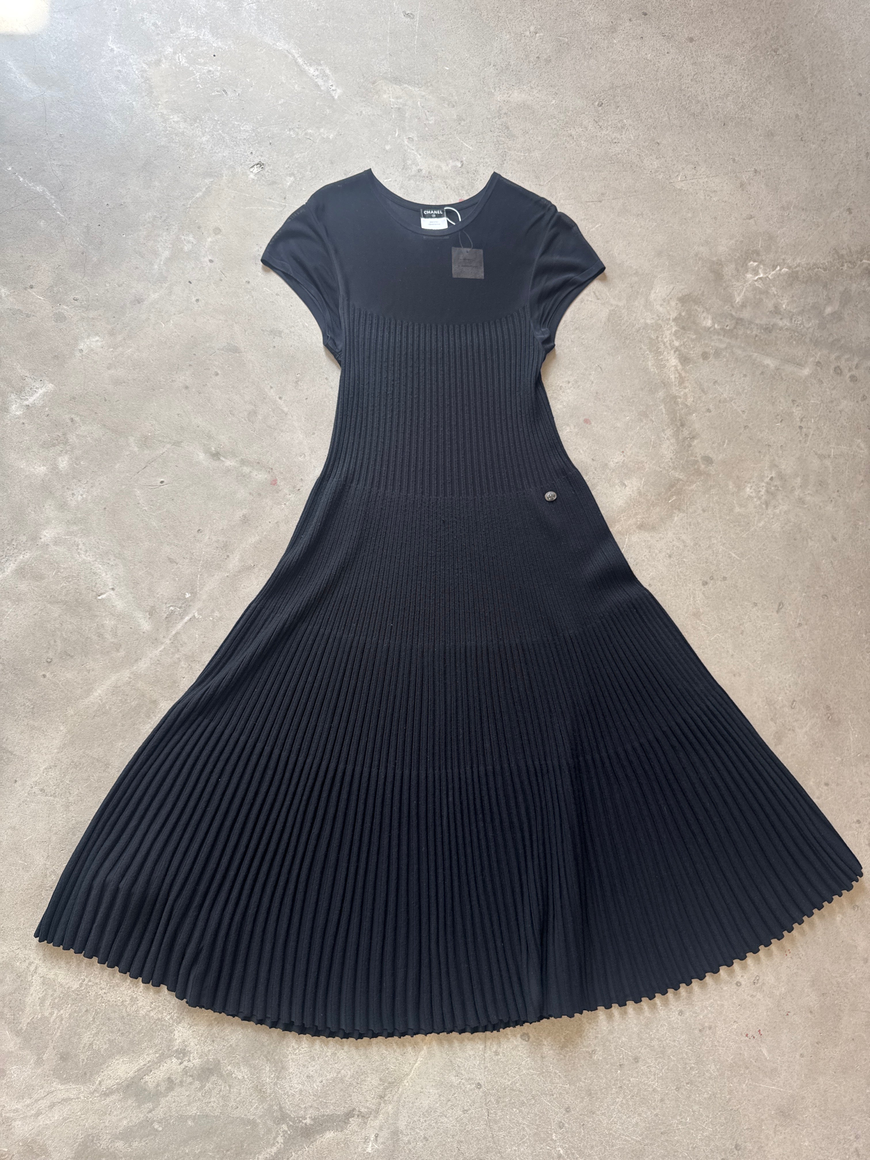 Chanel Sheer Knit Pleated Maxi Dress