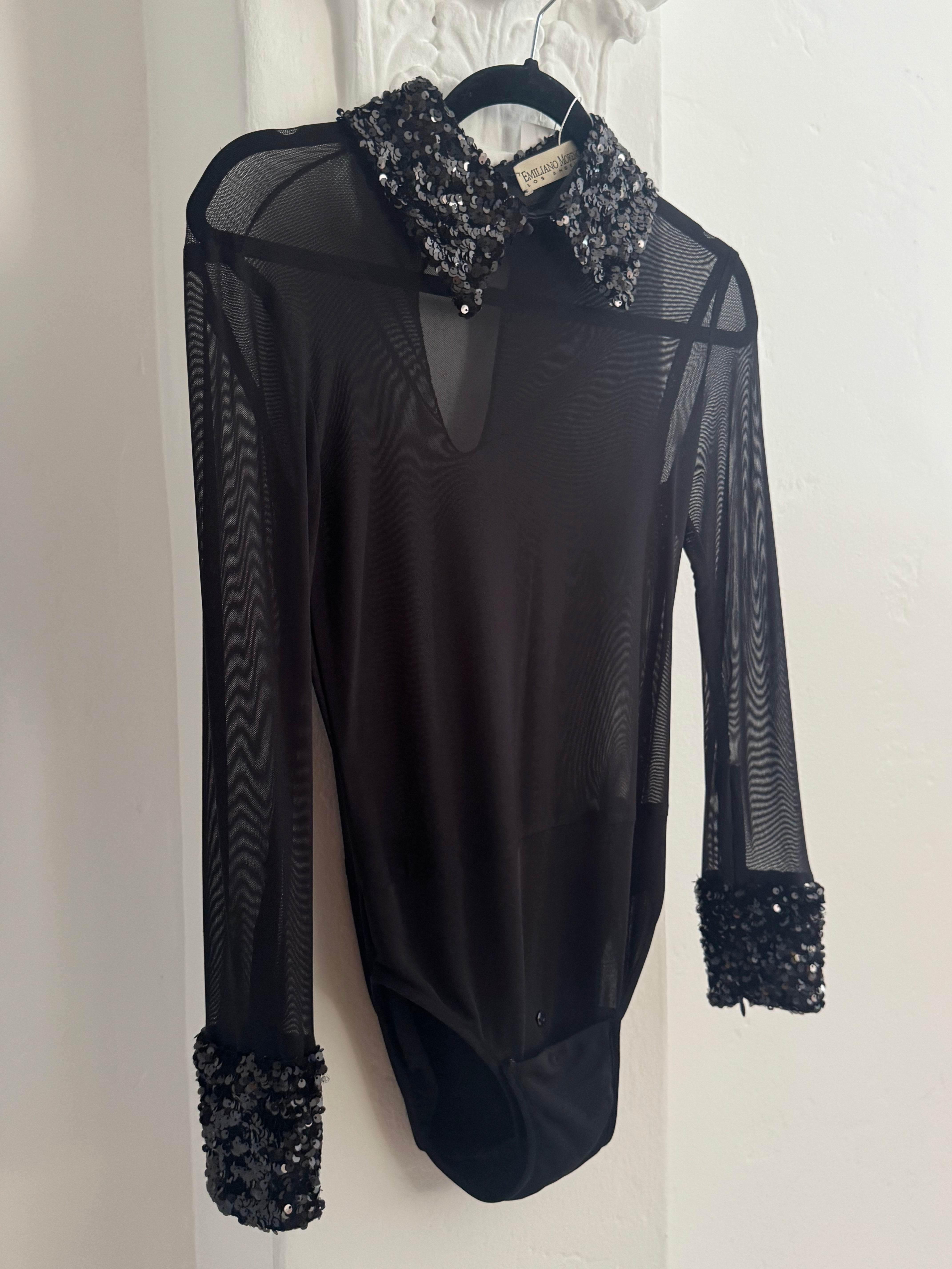 Sheer BodySuit with sequins Collar