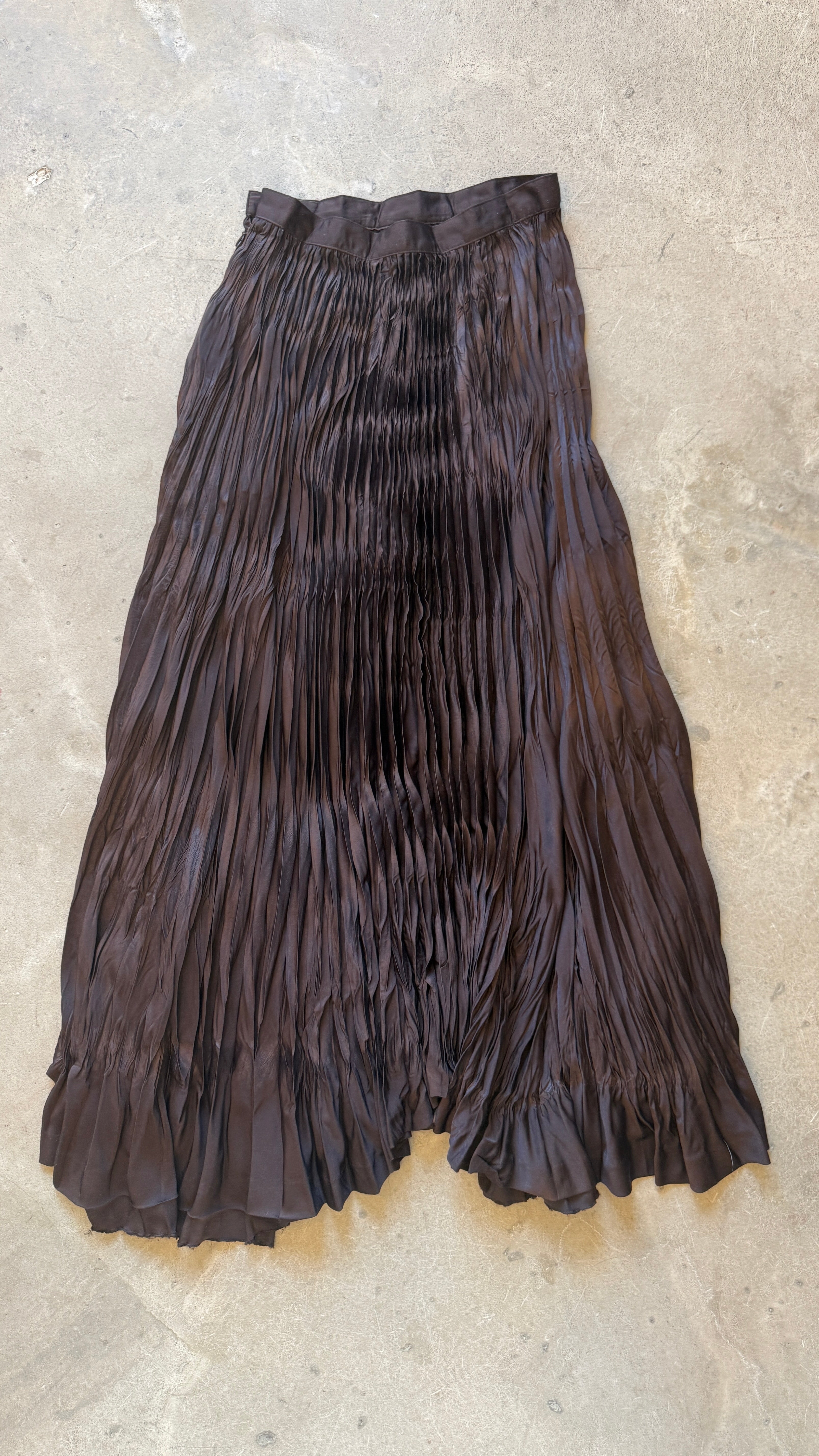 Brown Pleated Maxi Skirt