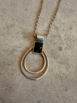 Double Circle Pendant with Black Onyx on Oval Link Chain