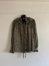 Metallic Ruffle Neck Shirt with Bow