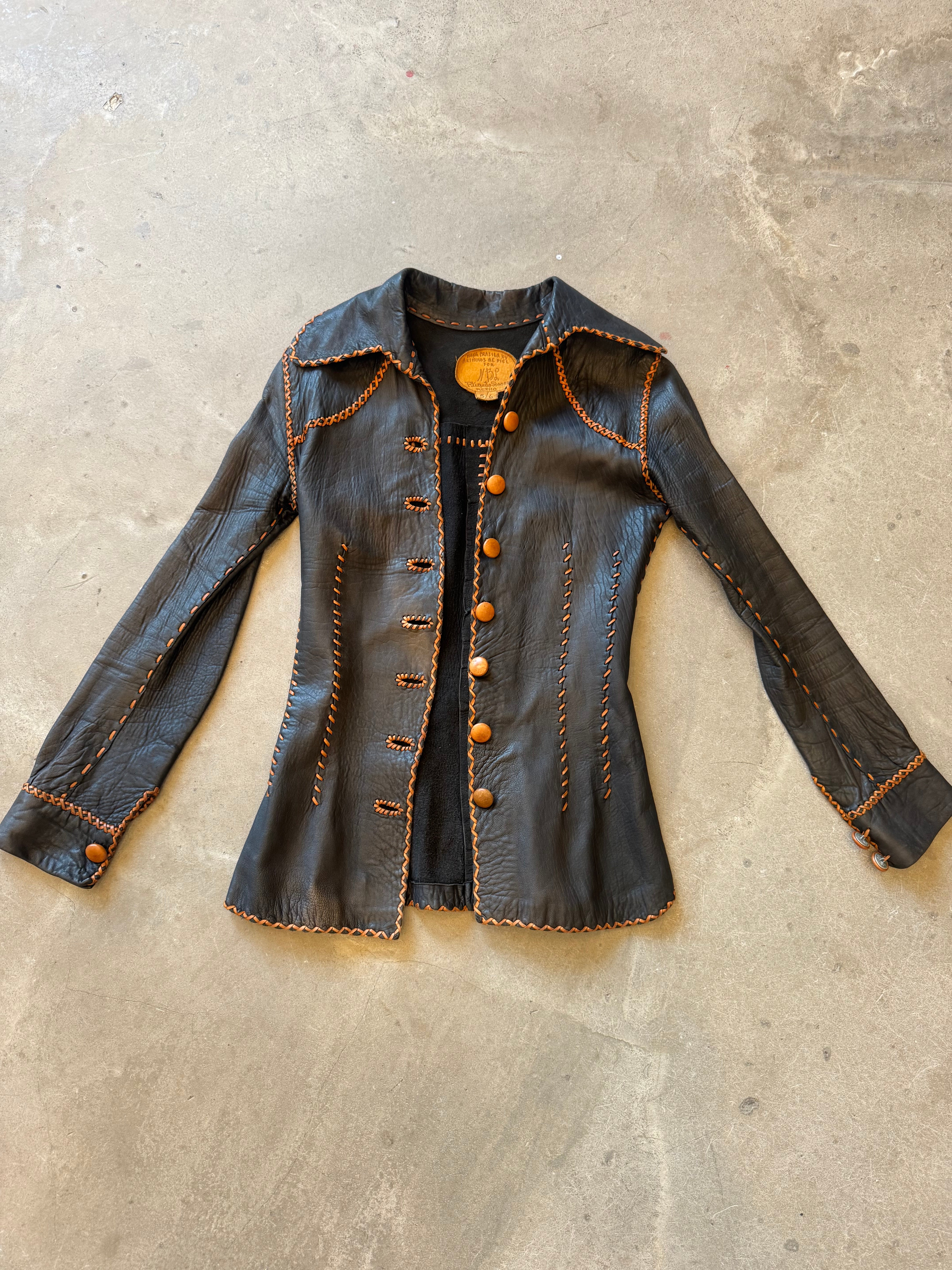 Leather Vintage Shirt Jacket with whipstitching