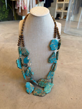 Turquoise Jasper Statement Necklace with Wood Beads