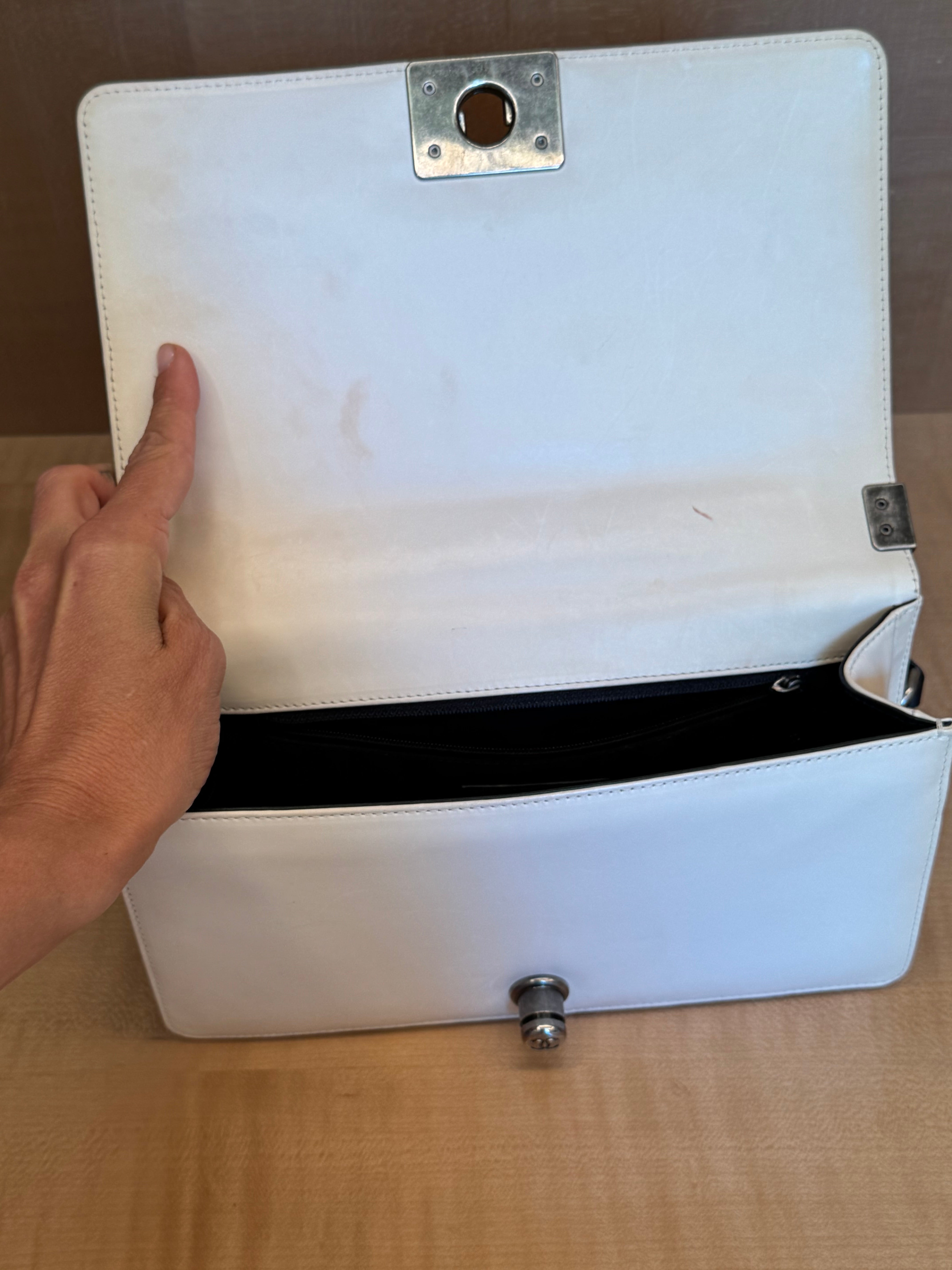 Boy Bag Two-Tone Leather with Ruthenium Hardware