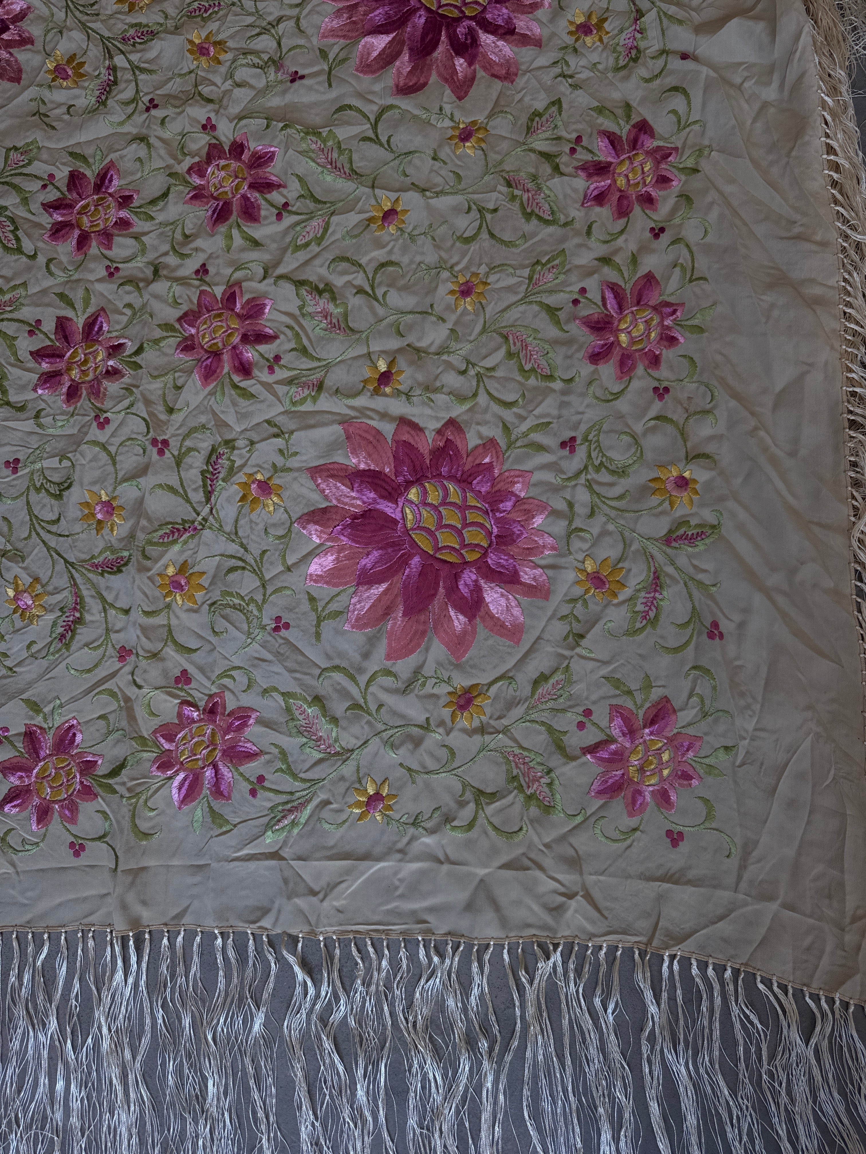 Antique Embroidered Piano Shawl
