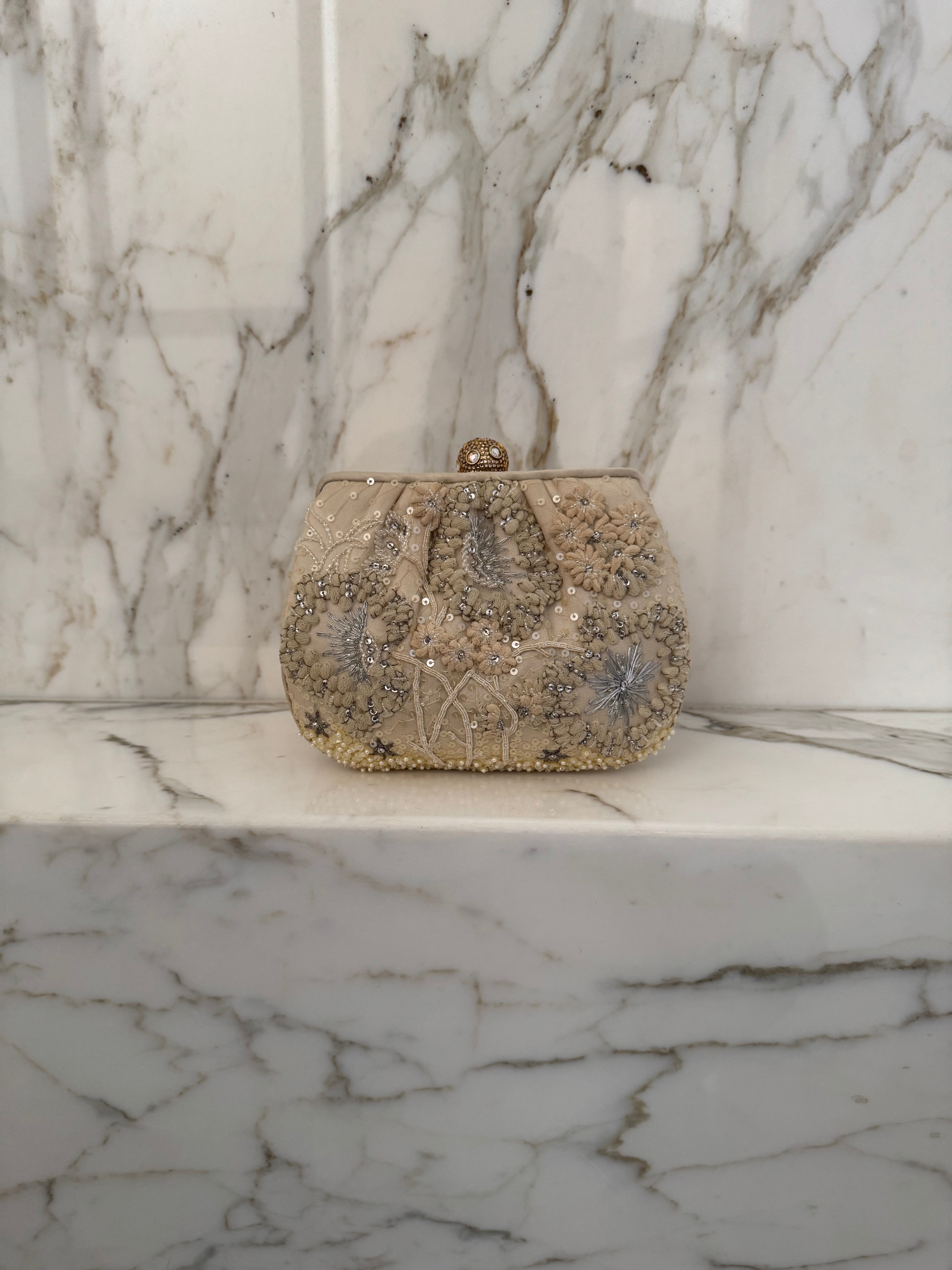 Vintage Cream Embellished Clutch
