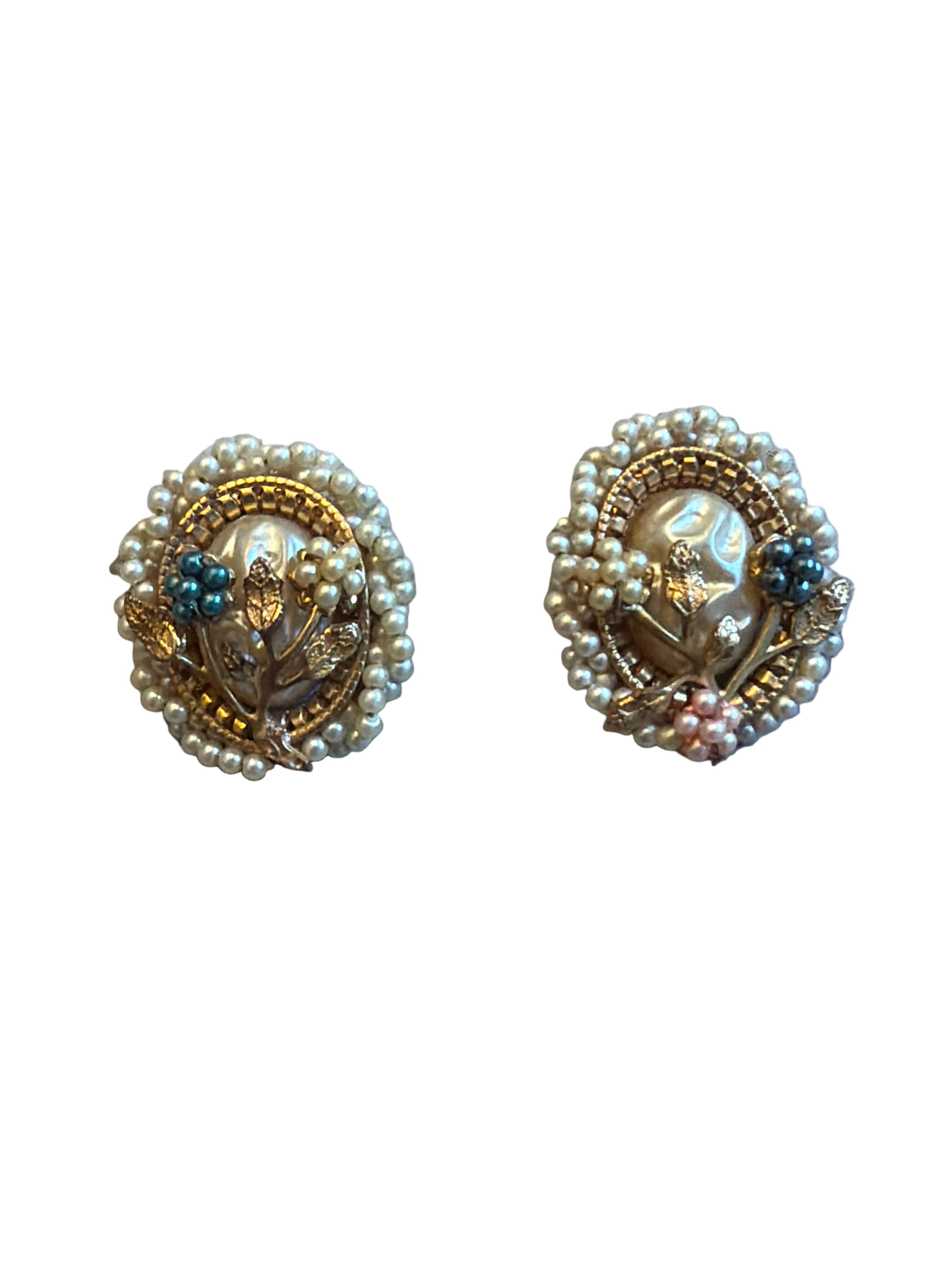 Floral Pearl Clip-on Earrings