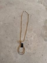Double Circle Pendant with Black Onyx on Oval Link Chain