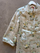 Silver Blue Rose Print Silk Jacket