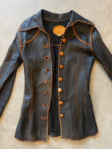 Leather Vintage Shirt Jacket with whipstitching