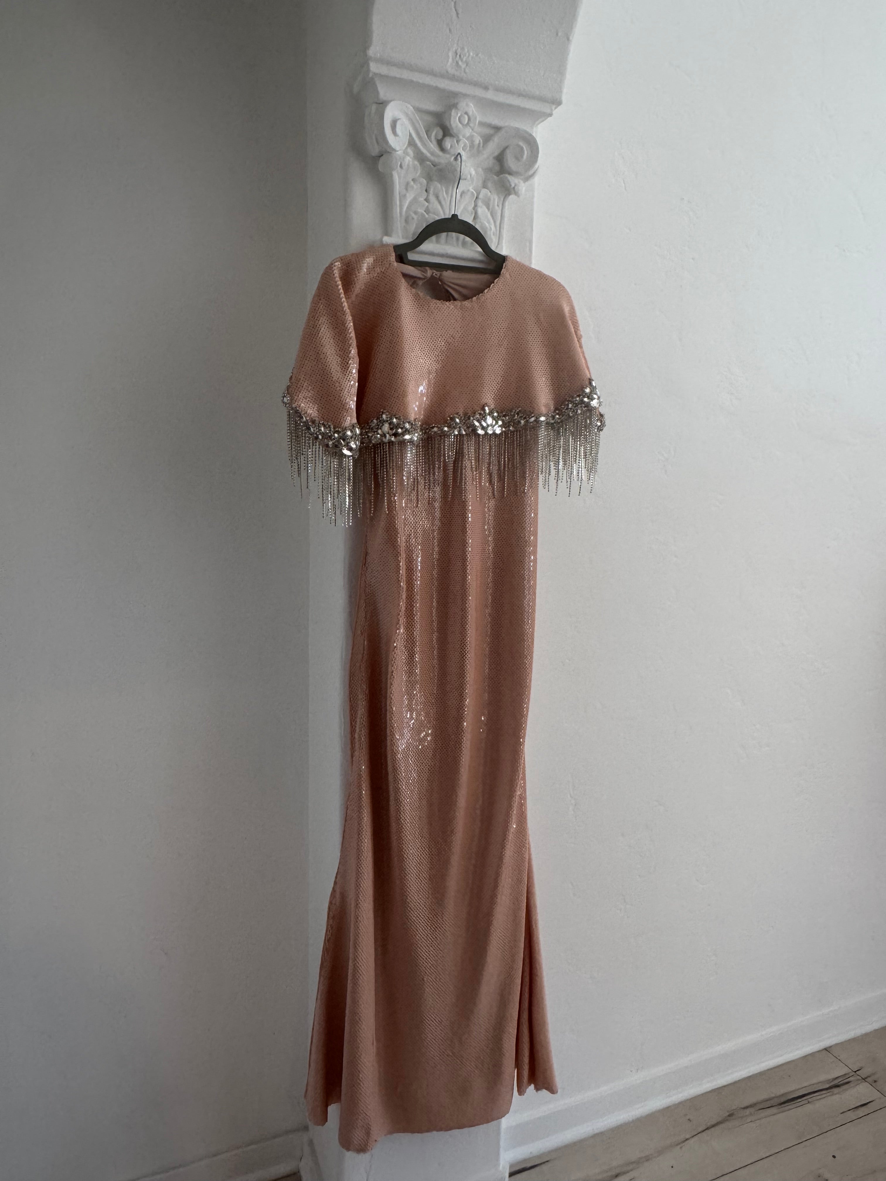 Pink Sequins Dress with Diamanté Cape (42)