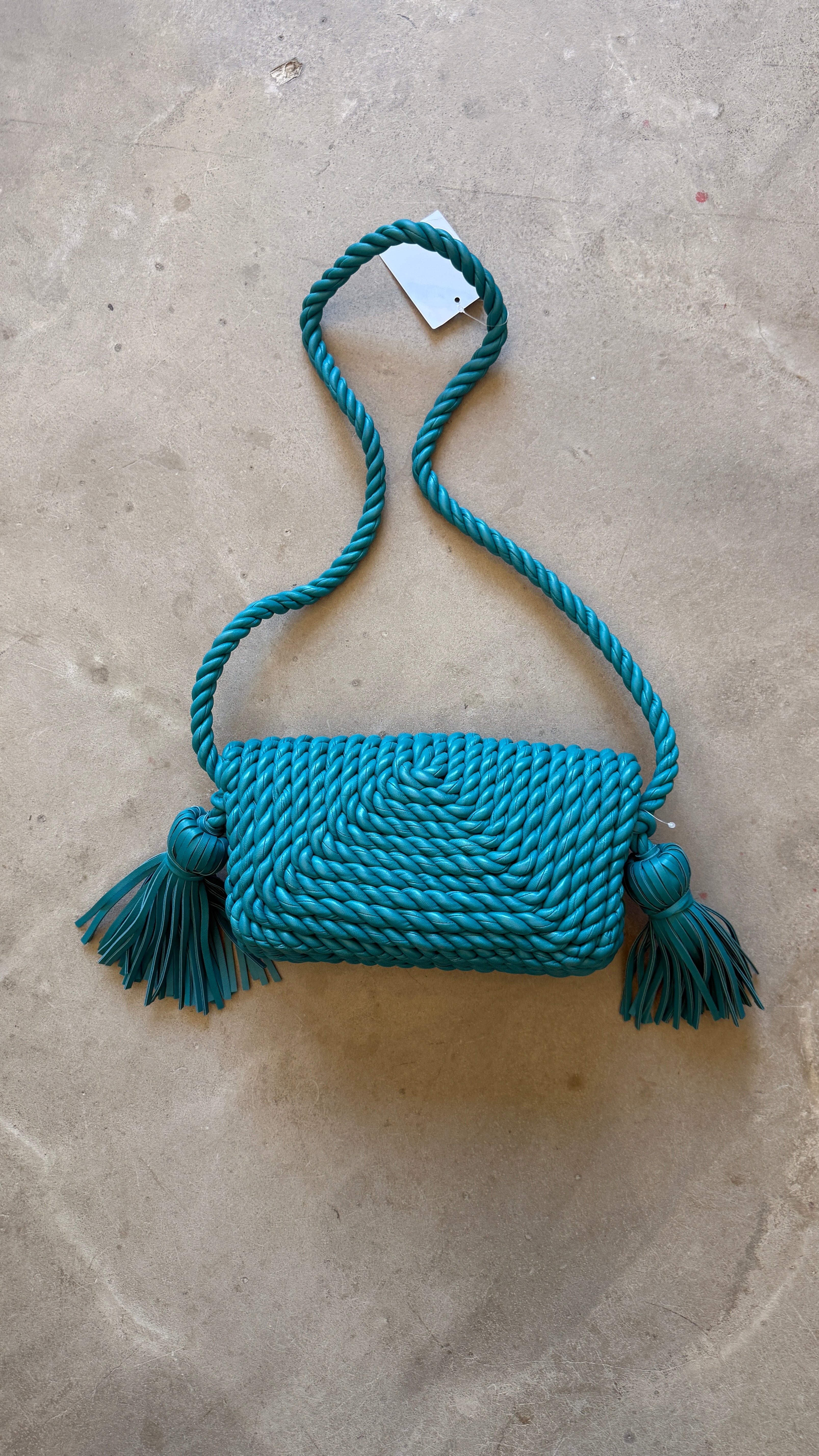Leather Woven Tassel Bag