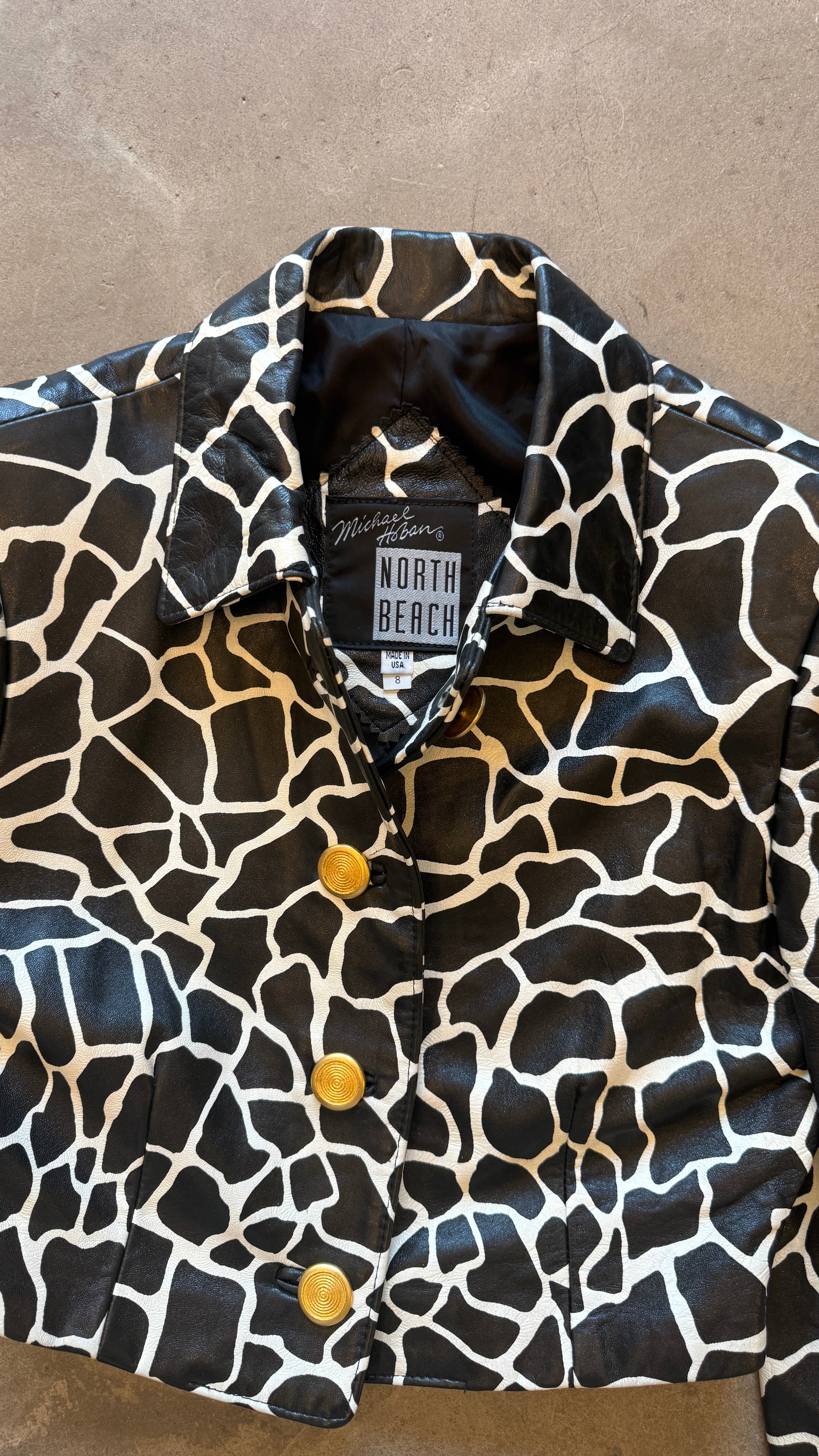 Black&White Giraffe Print leather jacket