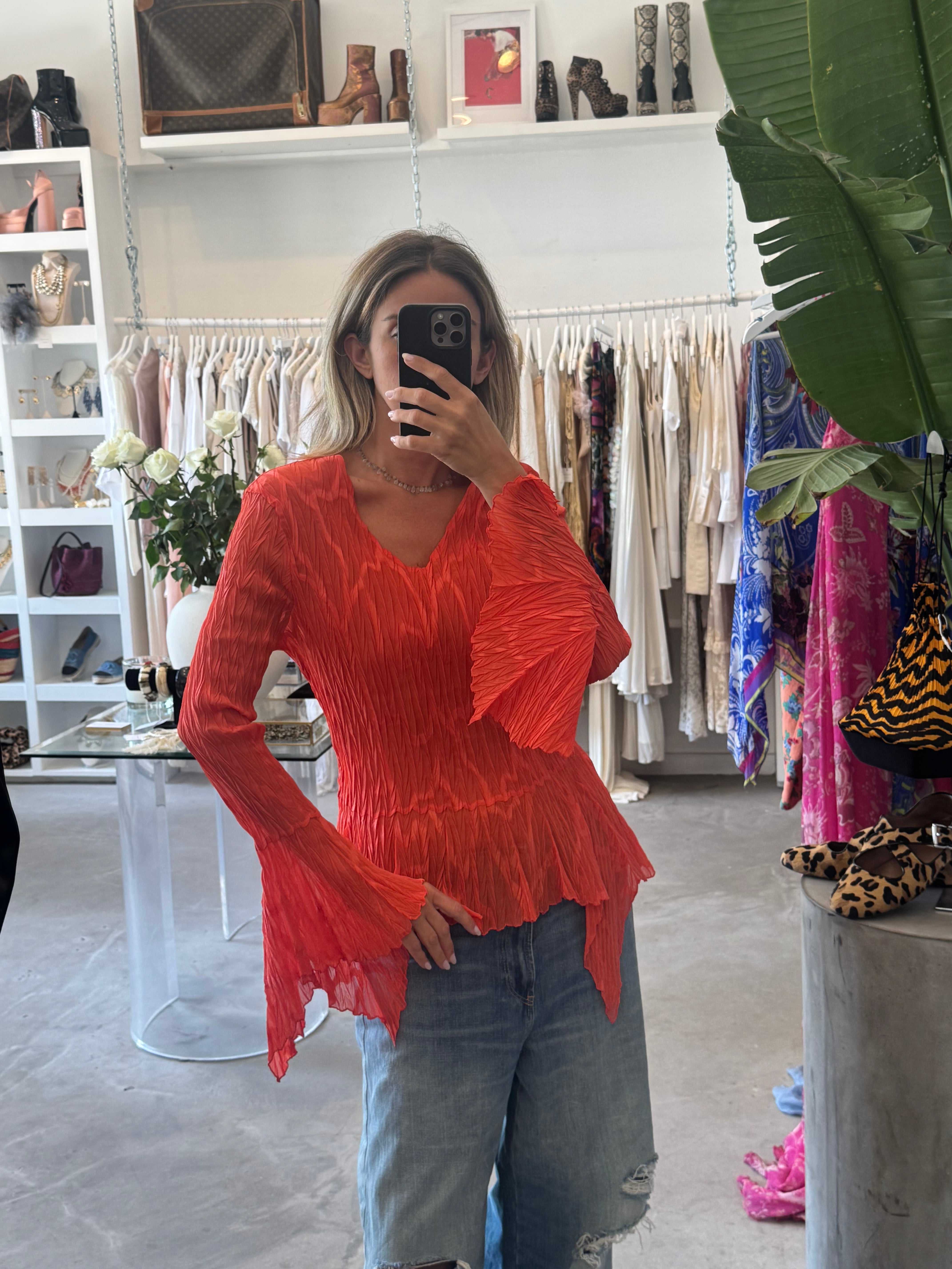 Crinkle Bell Sleeve Top