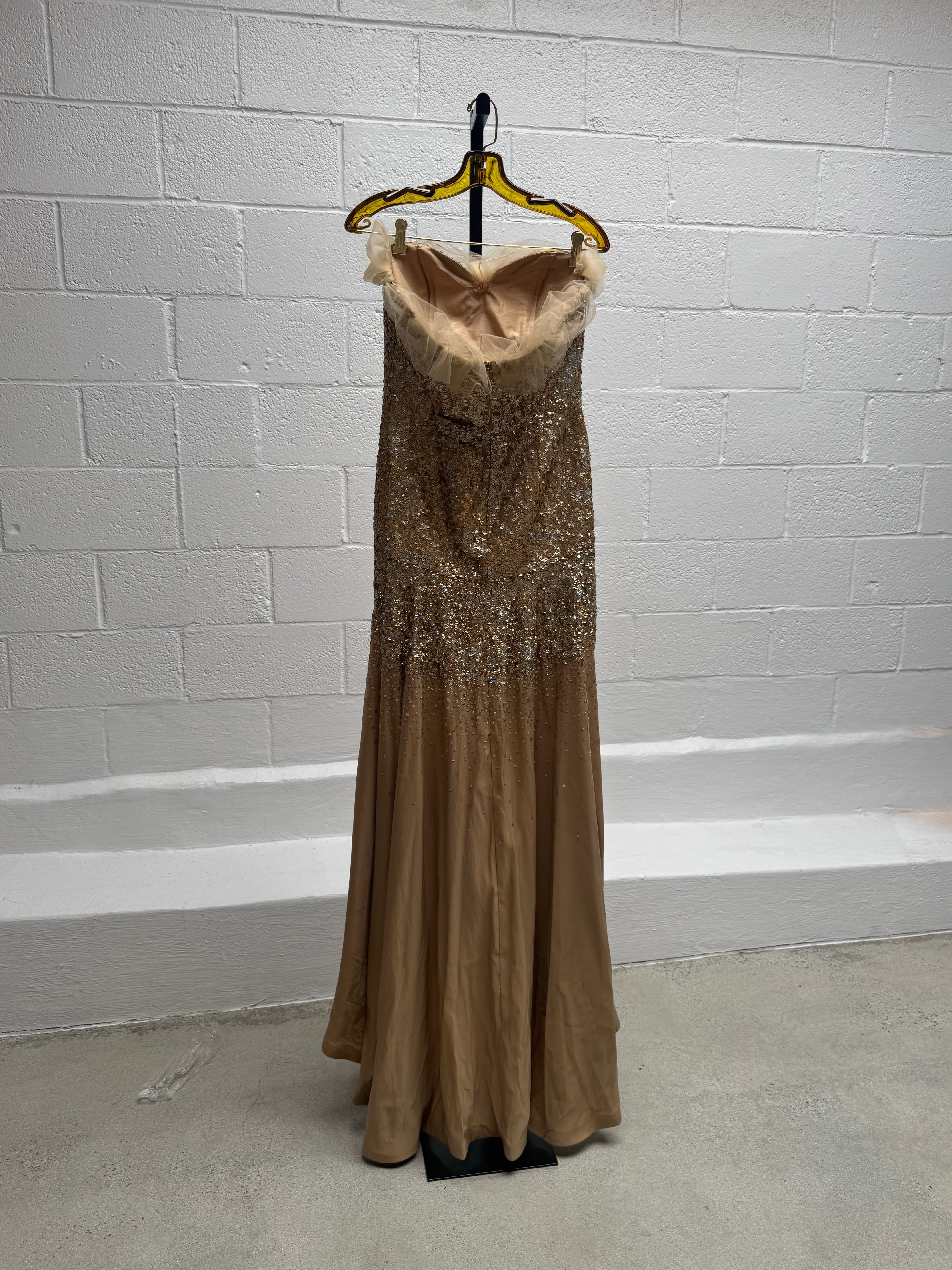 Gold Sequin Strapless Long Gown