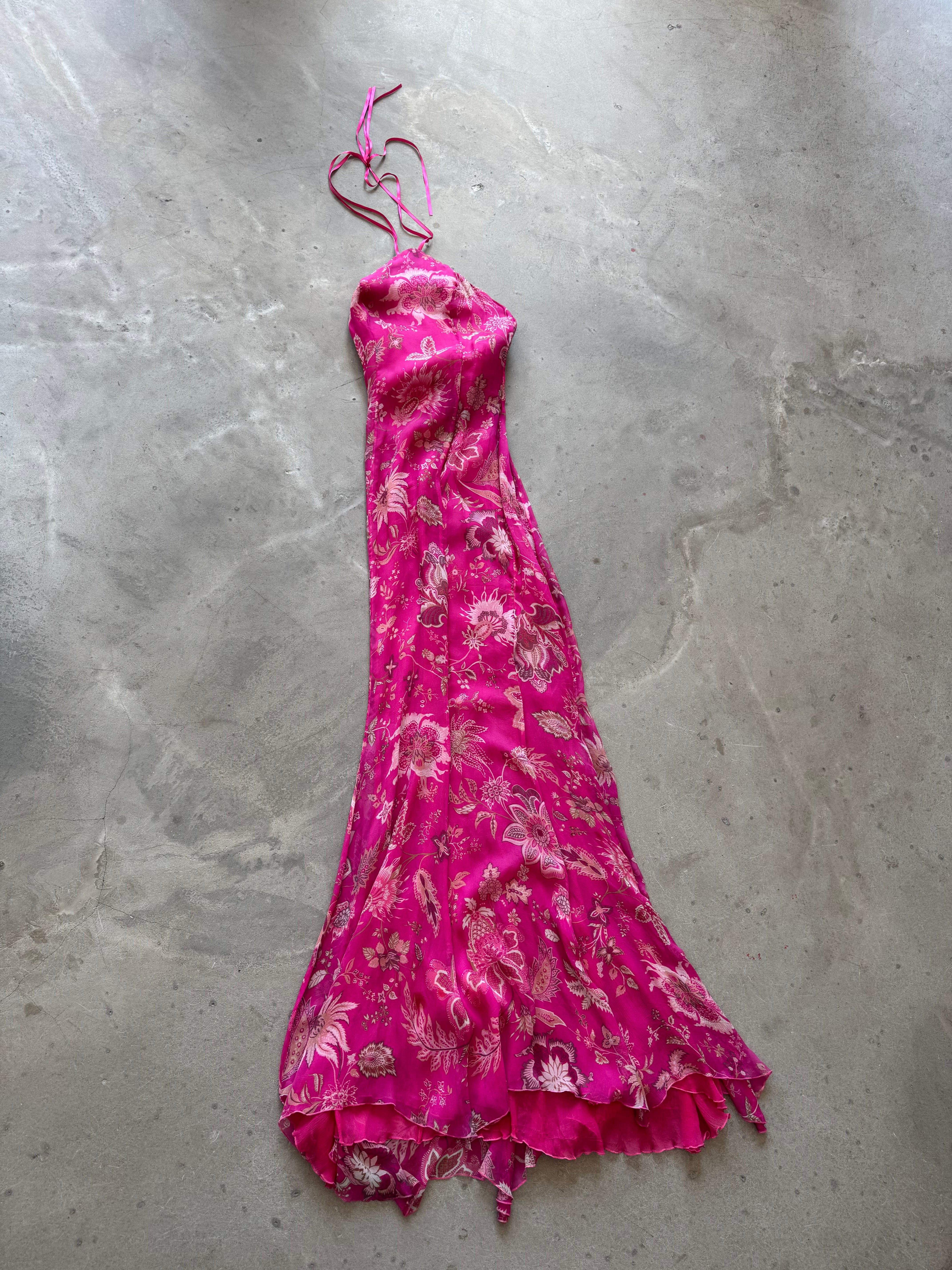 Pink Chiffon Halter Maxi Dress