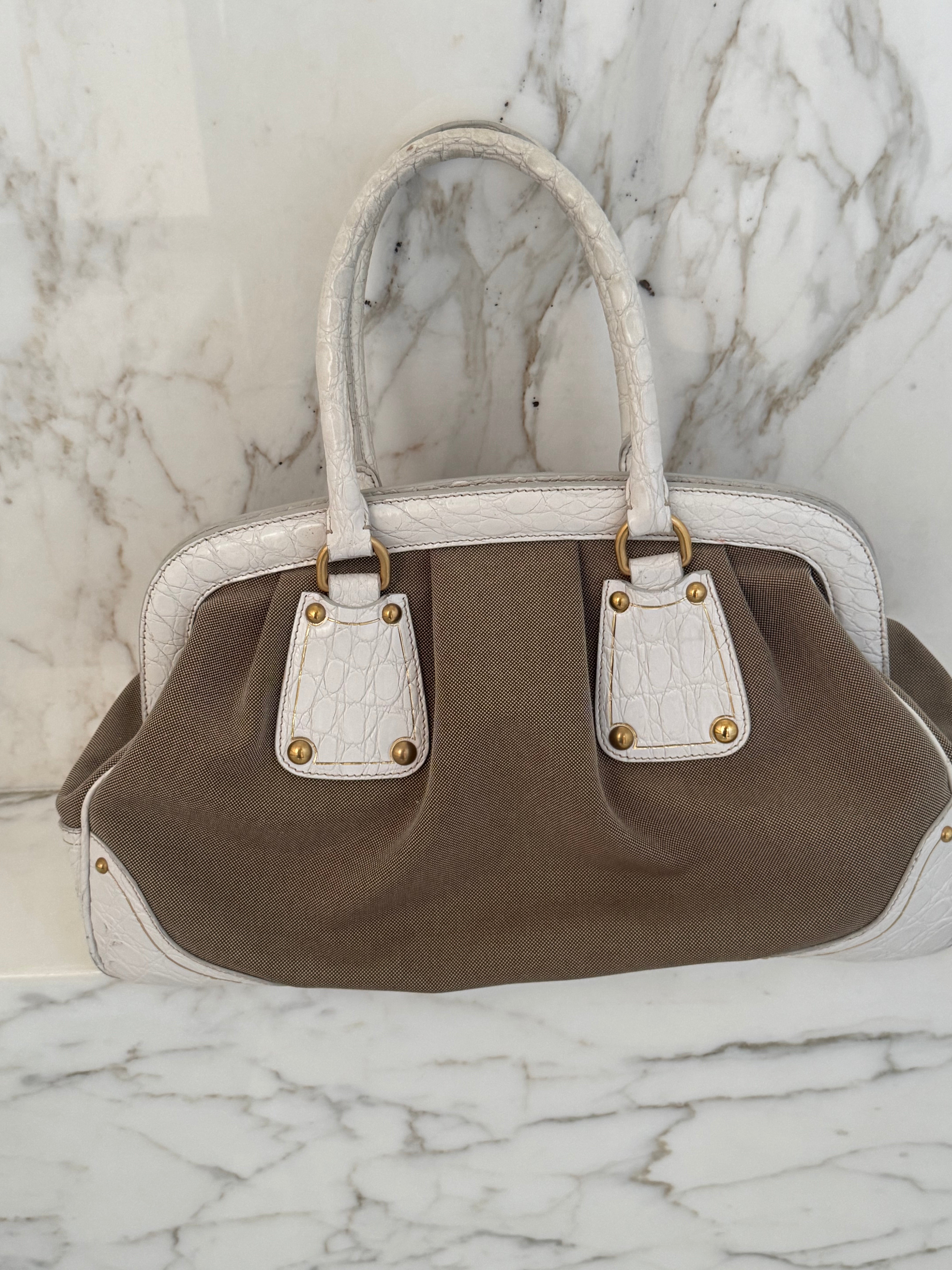 Vintage Prada 2000s Brown & Cream Jacquard Logo bag