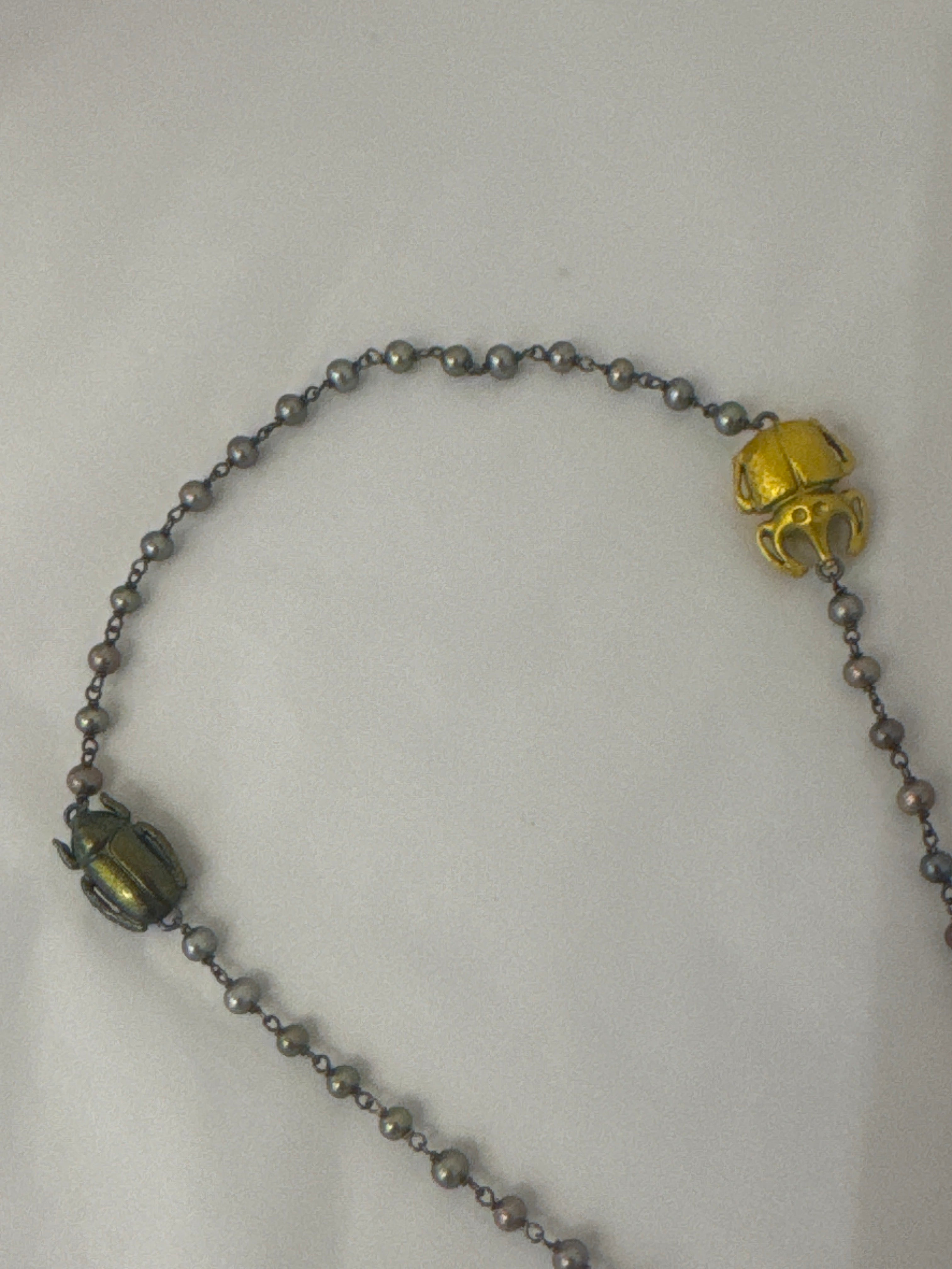 Rare Tomas Maier Scarab Necklace with Fresh Water Pearls and Gold Plating + Ring