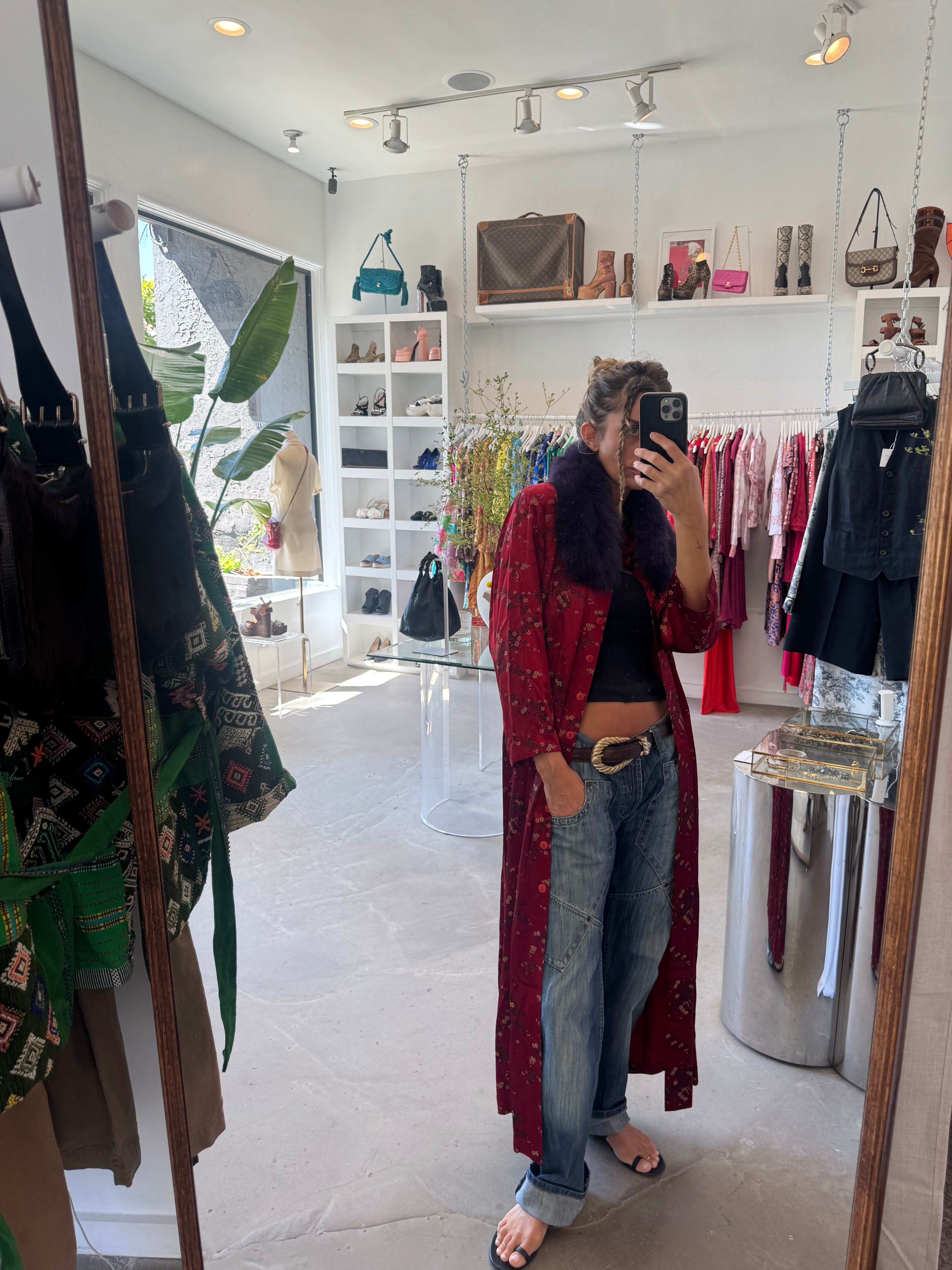 Floor Length Vintage Red Brocade Coat/Jacket