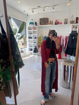 Floor Length Vintage Red Brocade Coat/Jacket