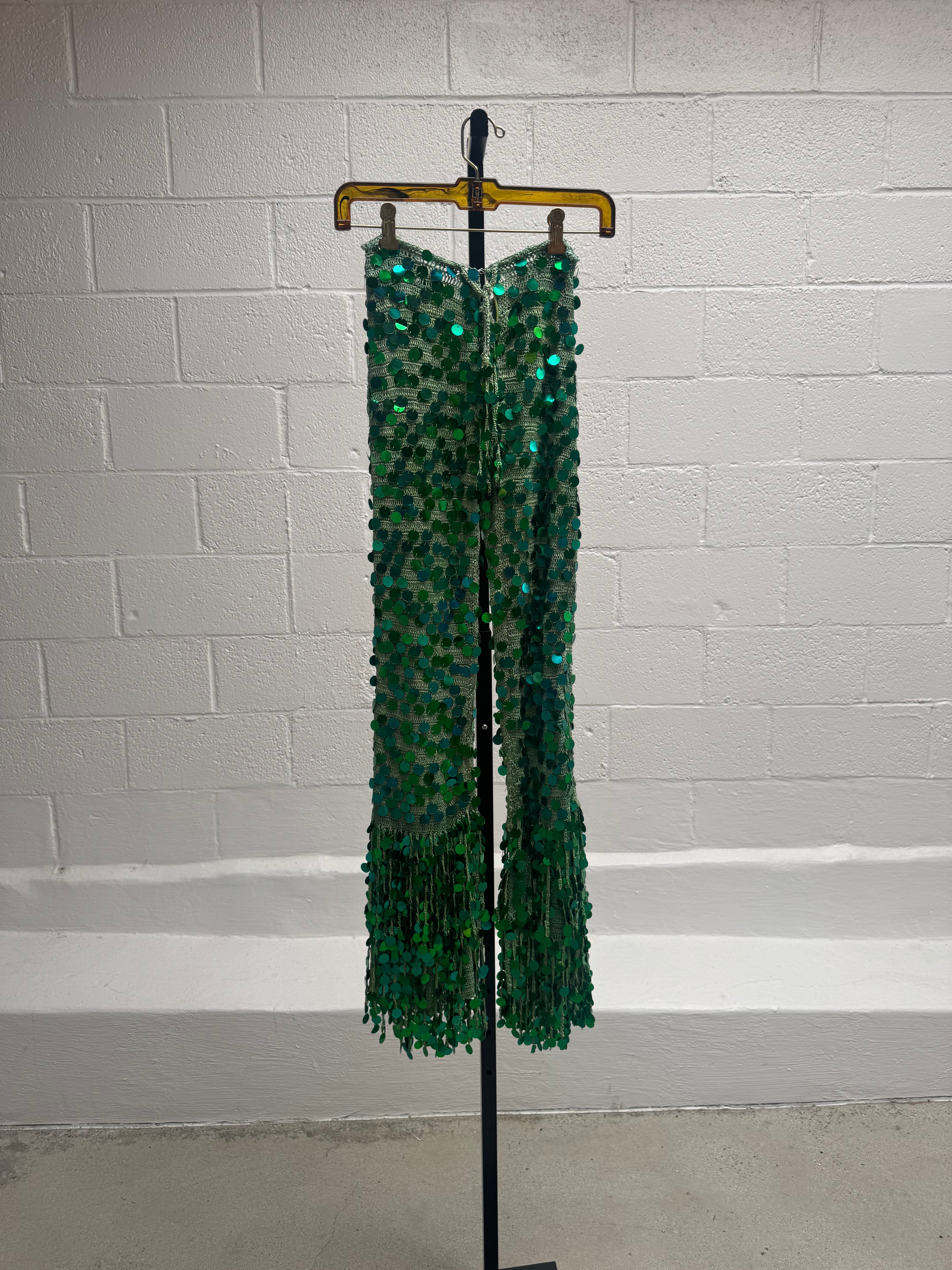 Green Sequins Vintage Pants