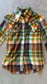 Vintage Green and Orange Plaid Shirt