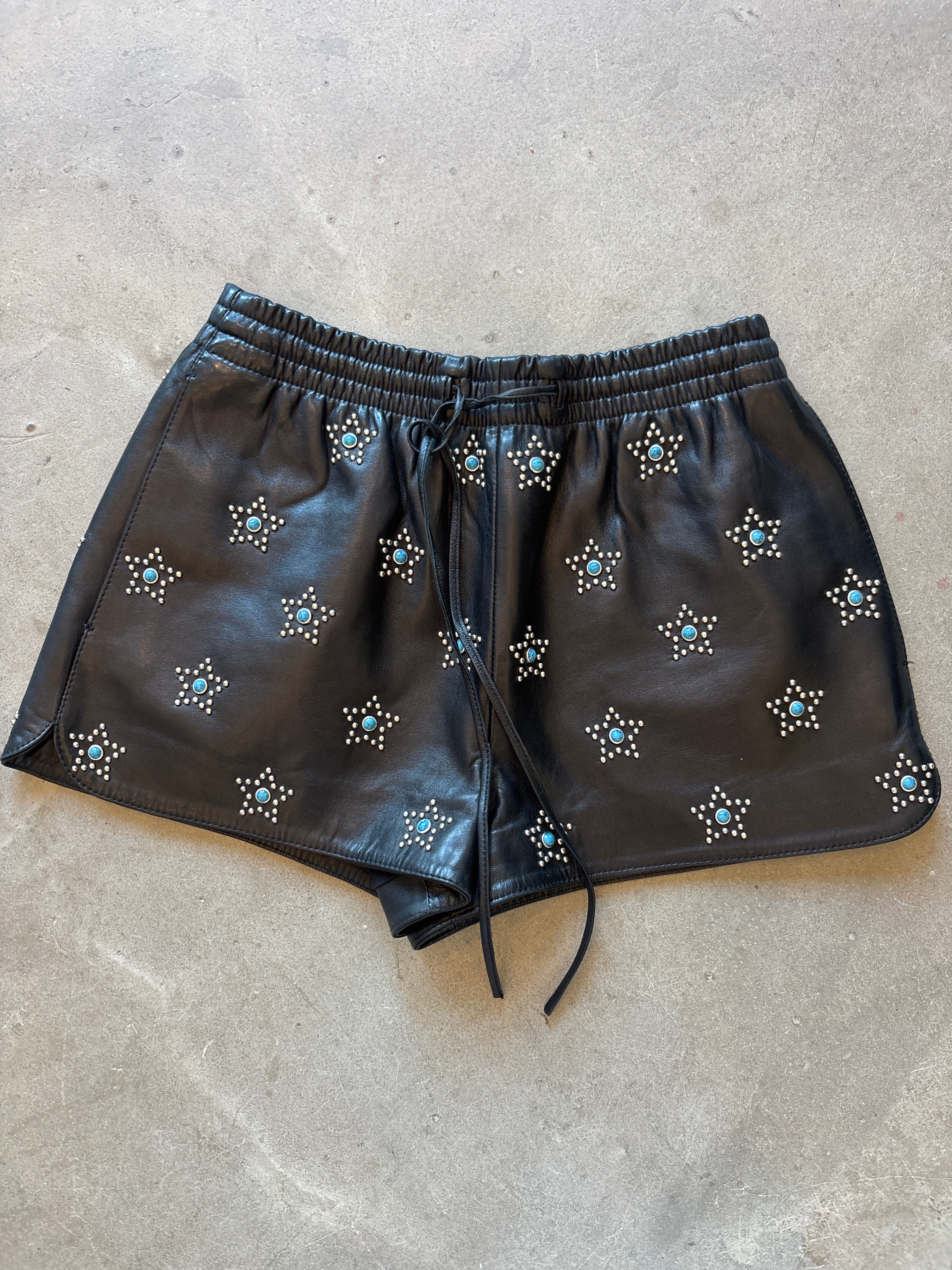 Nappa Leather and Turquoise Shorts