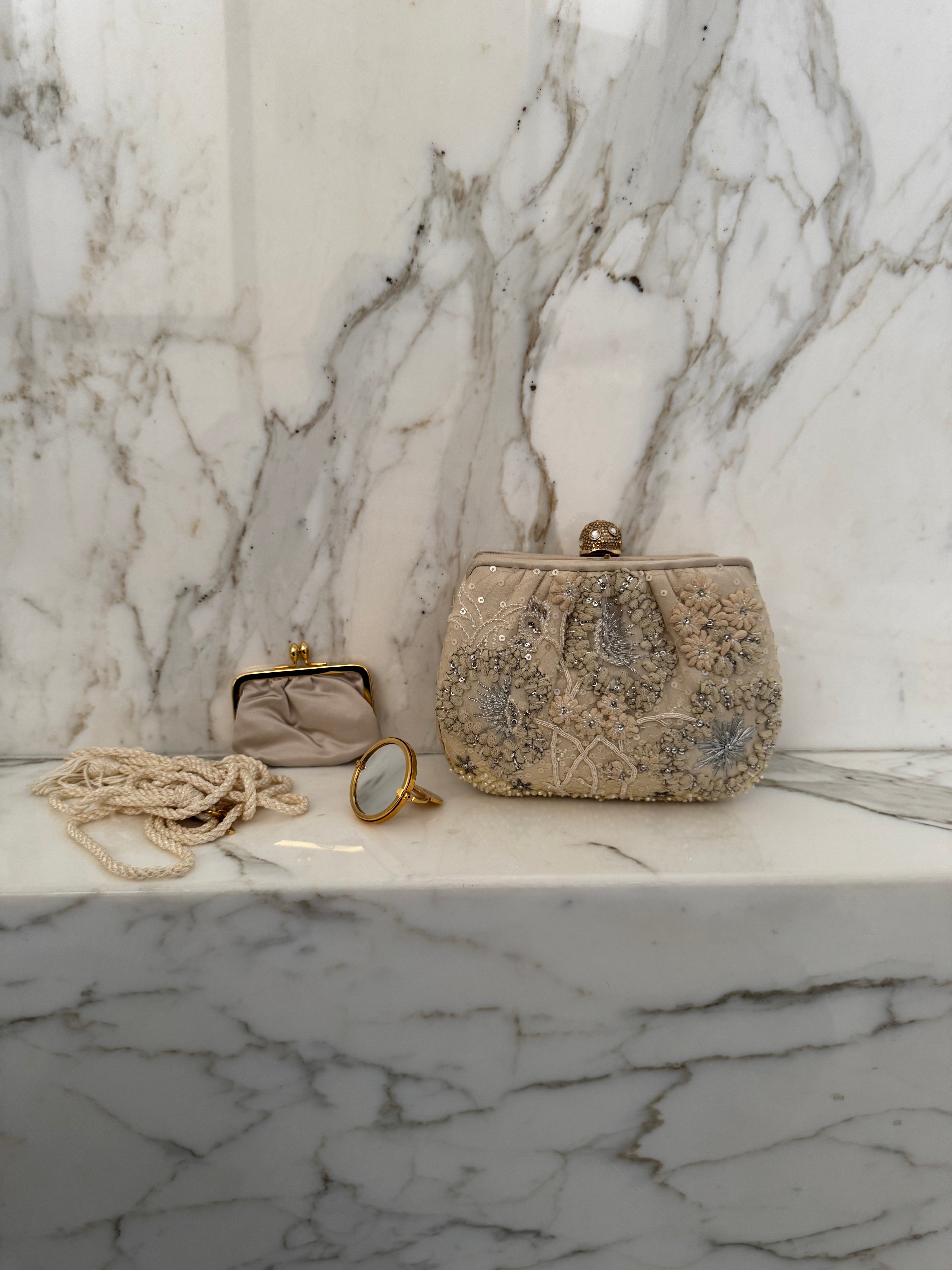 Vintage Cream Embellished Clutch