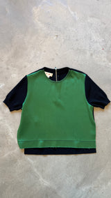 Green Silk and Knit Top