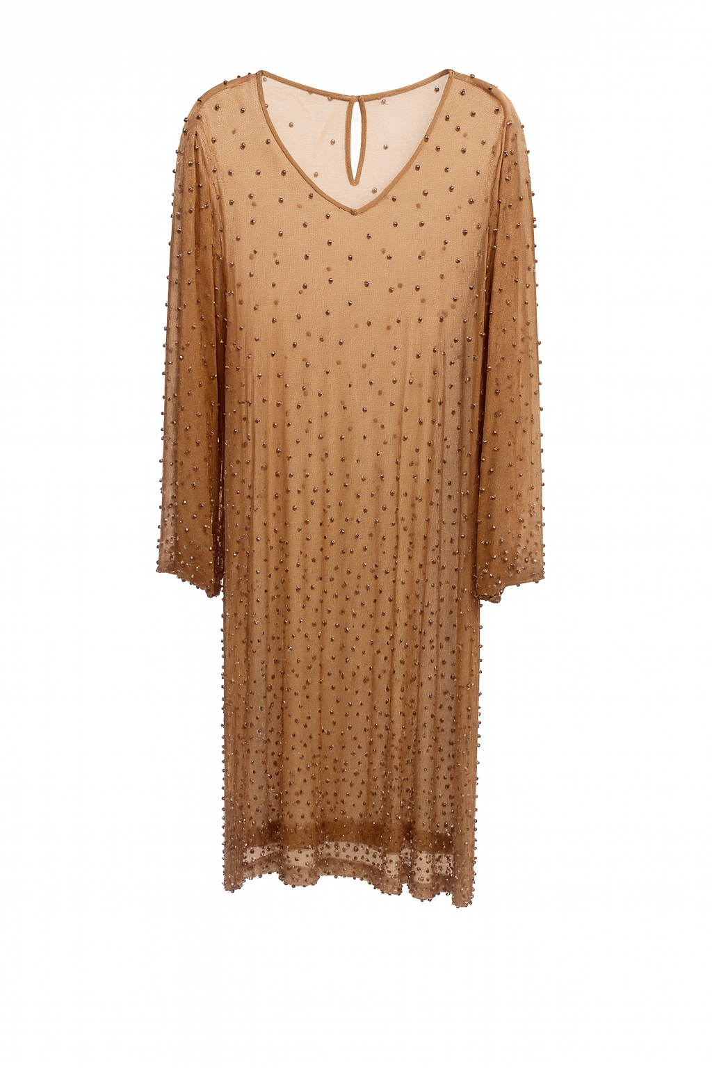 Nude Dress with Rhinestones over orange silk dress