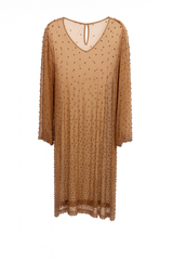 Nude Dress with Rhinestones over orange silk dress