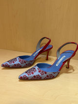 Baby Blue and Red Brocade Sling Back (39.5)