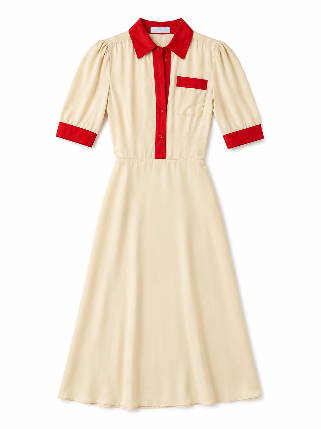 Silk Cream with Red Trim Dress