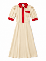 Silk Cream with Red Trim Dress