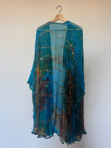 Aqua Poncho with Gold Beading