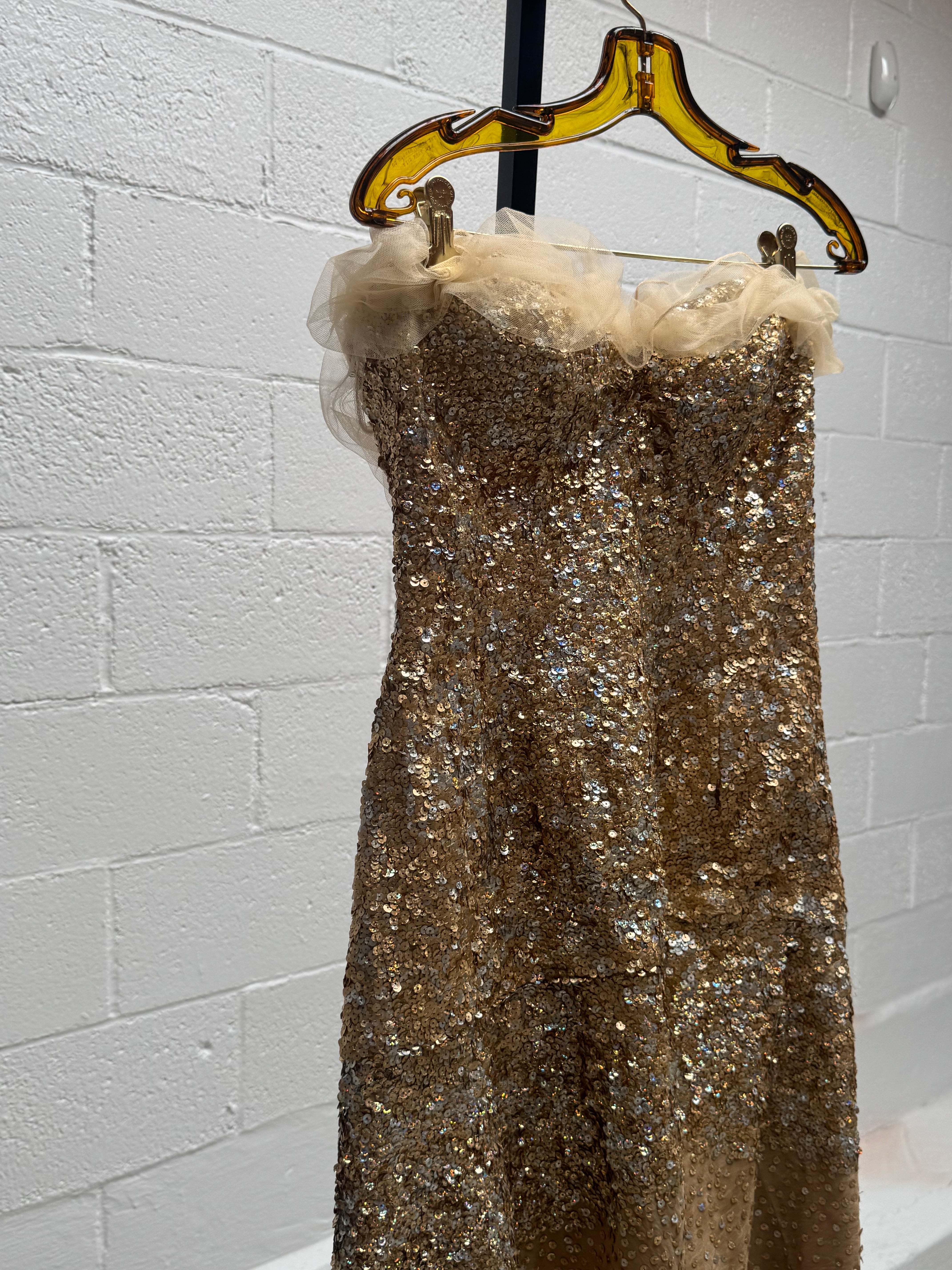 Gold Sequin Strapless Long Gown
