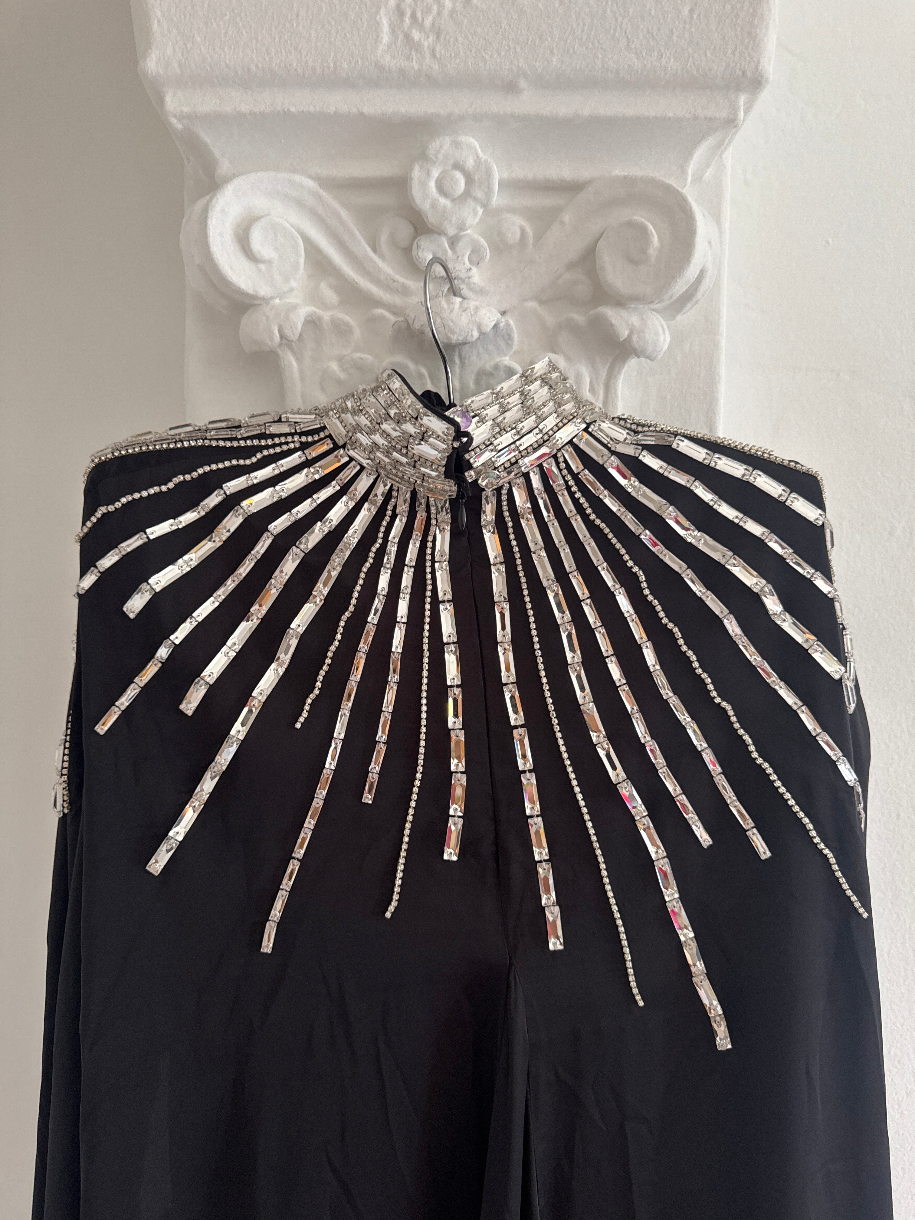 Silk Dress with Crystal Embellished Cape