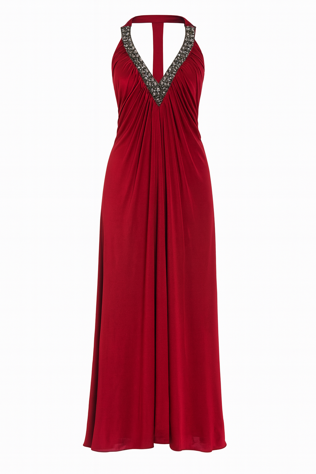 Red Silk Dress with Beaded Neck and Back