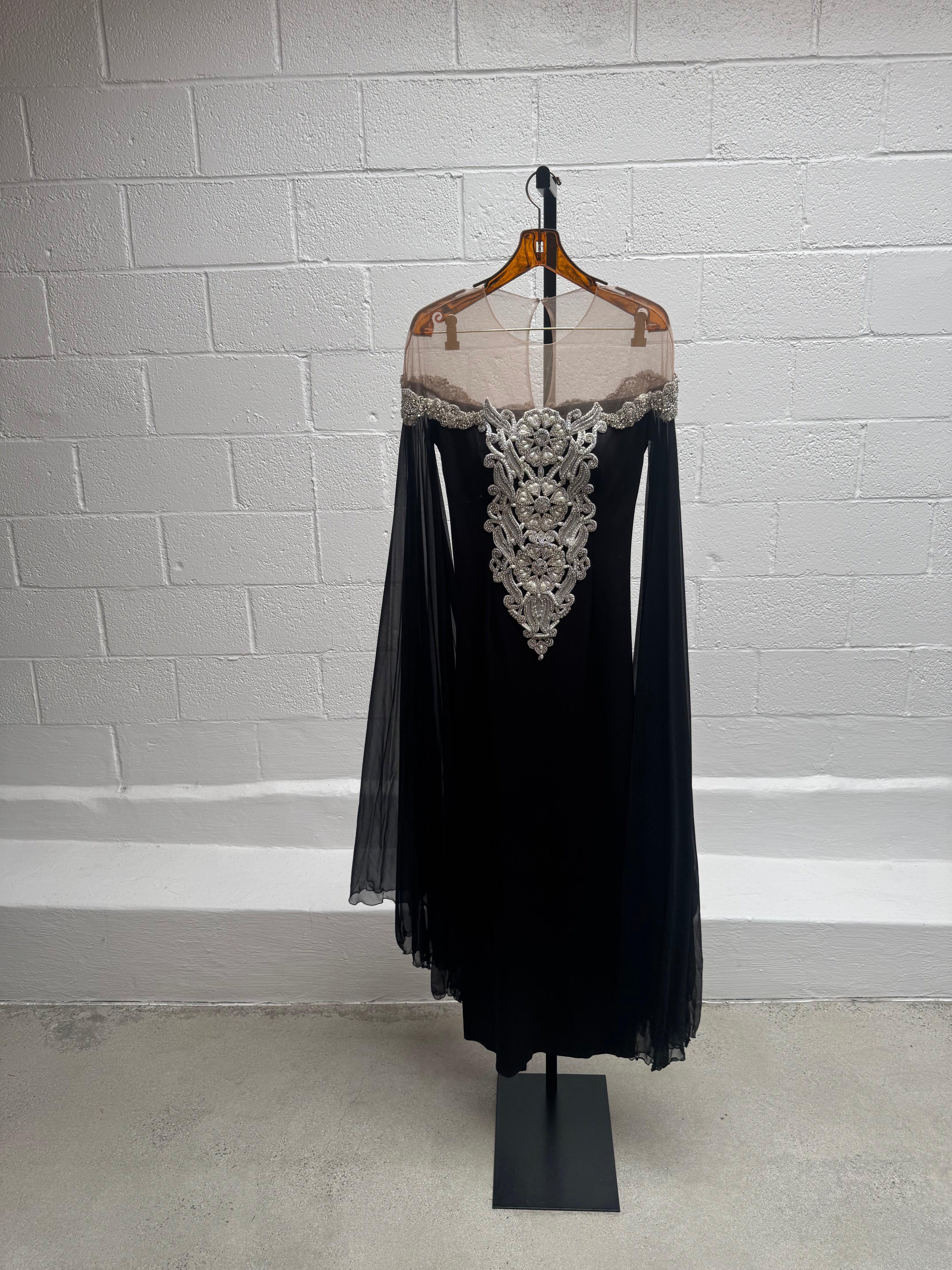 Gown with beading and chiffon Cascading Sleeves