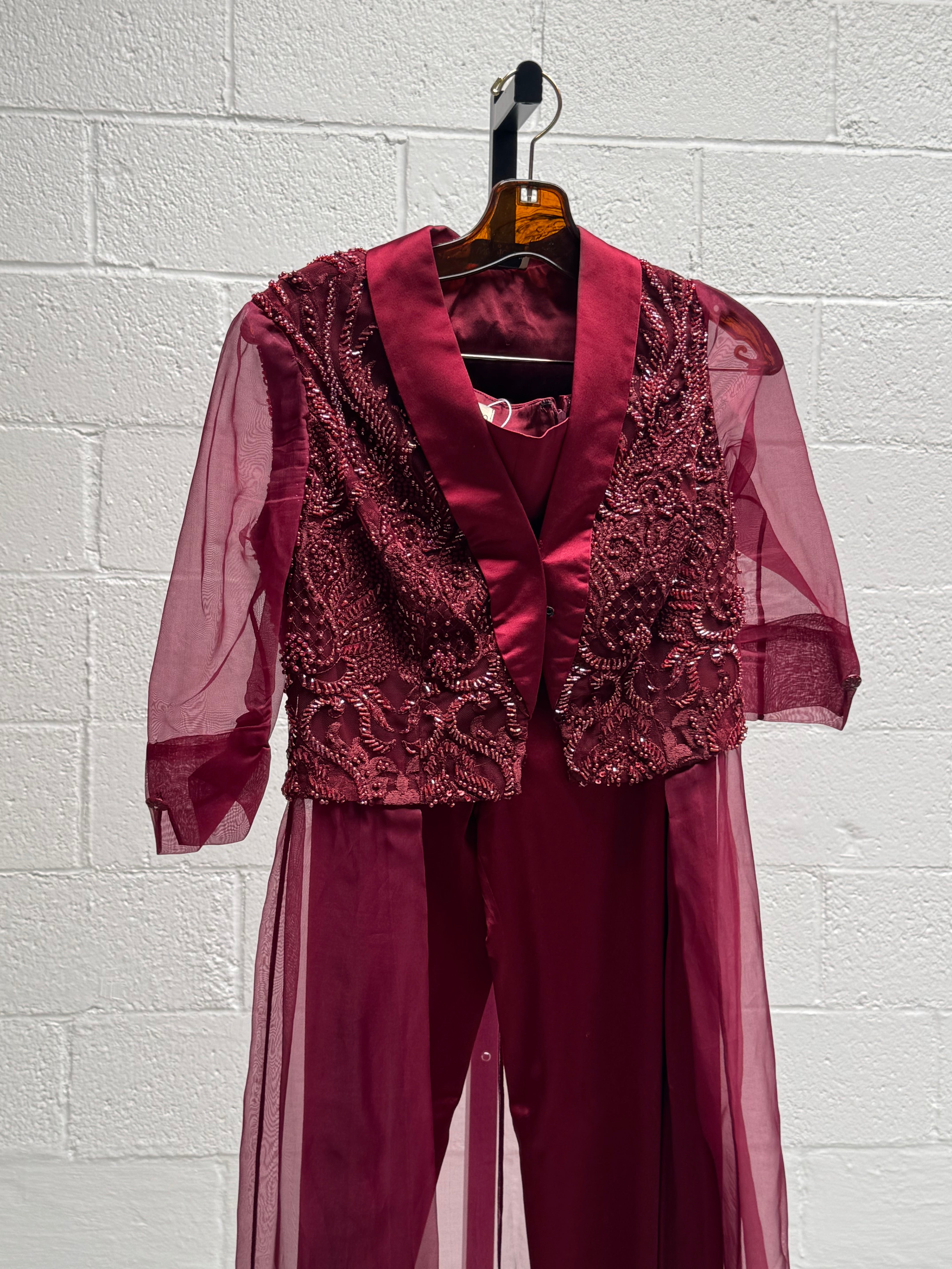Burgundy Beaded Suit Set