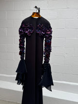 Black Gown with Floral Appliqué Sleeves