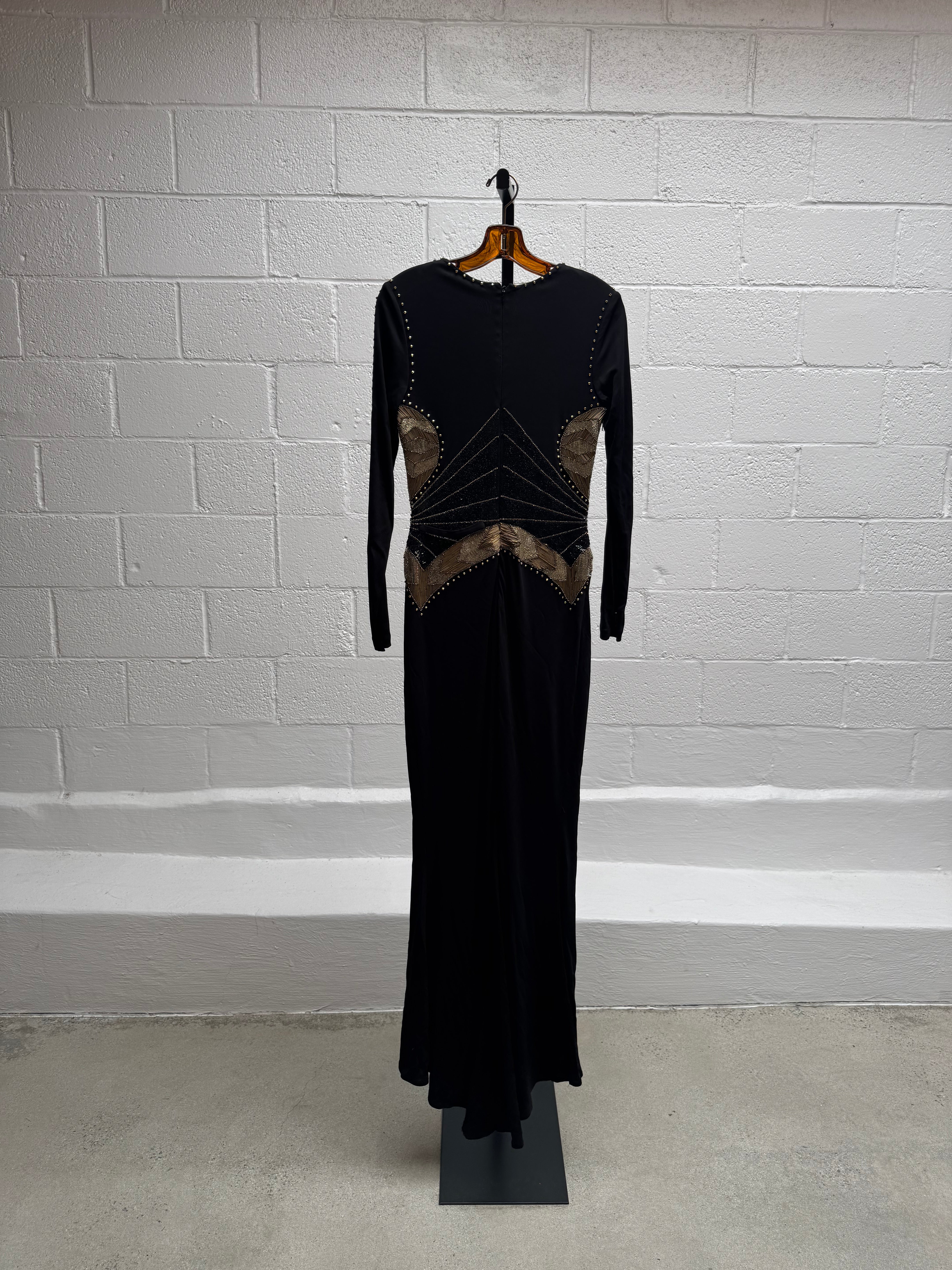 Black gown with Gold Beaded Detailing