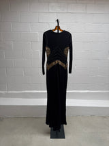 Black gown with Gold Beaded Detailing