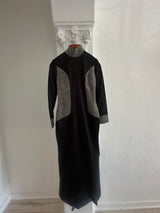 Black Satin Gown with Gold and Clear Beading