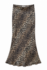 Leopard Silk Long Skirt