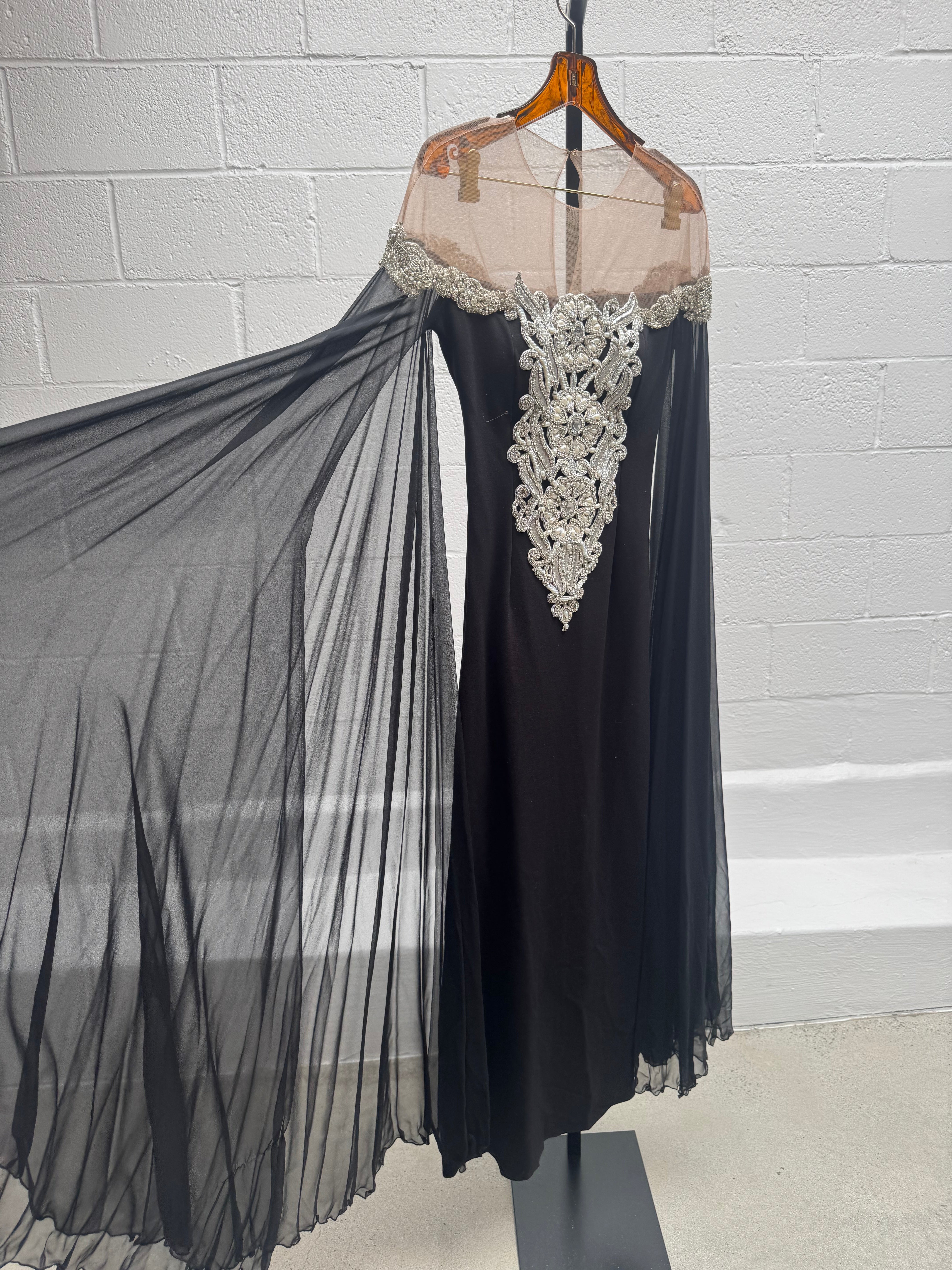 Gown with beading and chiffon Cascading Sleeves